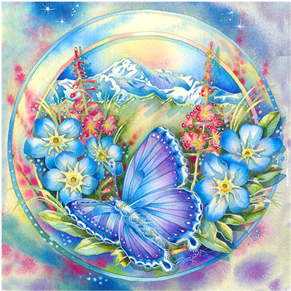 Fai Da Te 5D Diamond Painting kit Completo Pittura Diamante Mosaico Number Kit Grandi Strass ricamo a punto croce canvas Craft Arts for Home Wall Decor Regalo(Farfalla Fiore )-Round drill,Size5