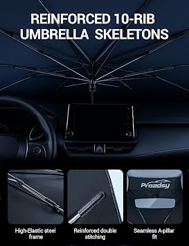Proadsy Windshield Sun Shade Umbrella for Mazda CX-5 2017-2025 2026 Foldable Car Umbrella Sunshade with Soft TPU Handle Spring Structure Crystal Cooling Material Protect Car from Rays & Heat