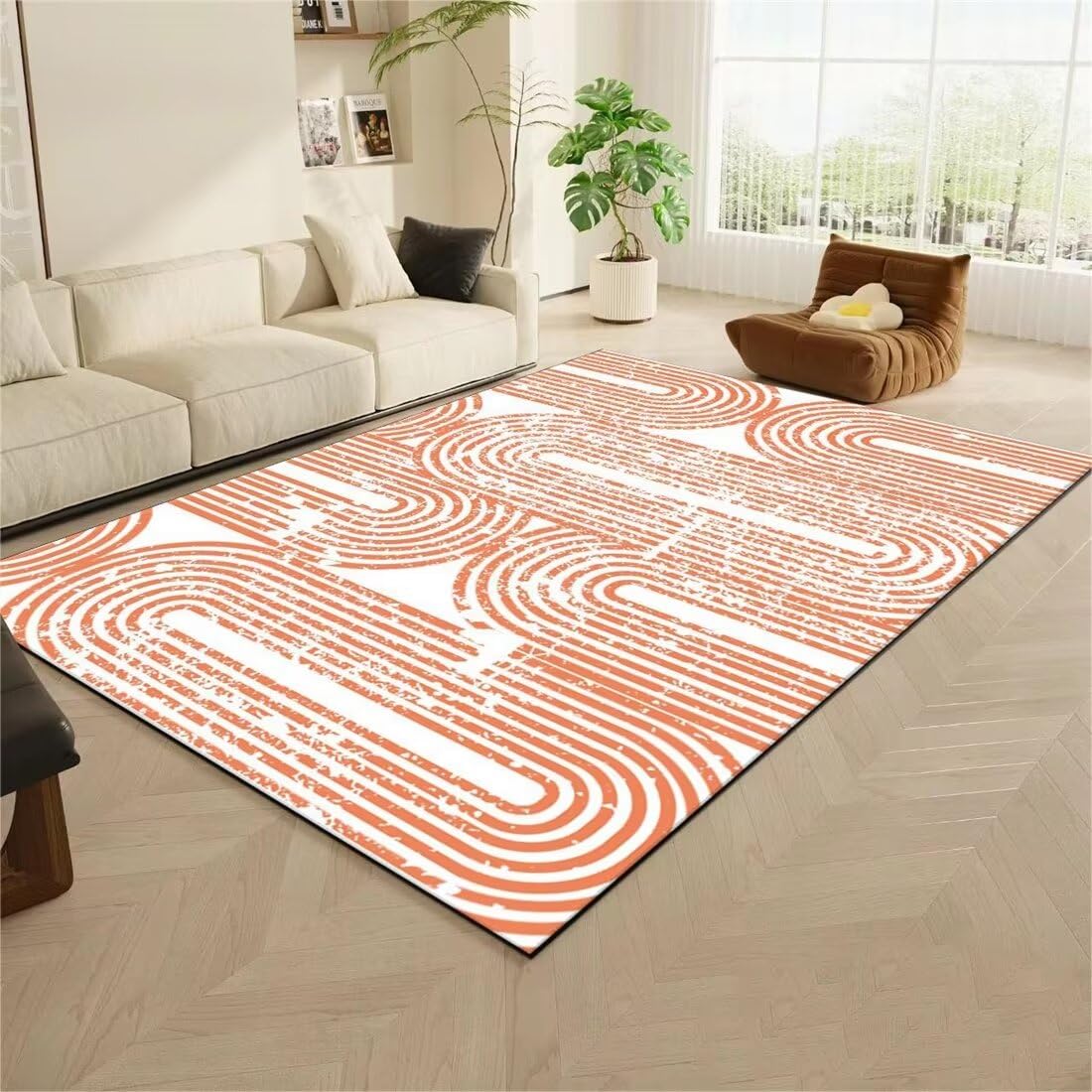 Tapis de salon ligne anneau design rouge de 60x90cm aux finitions soignées