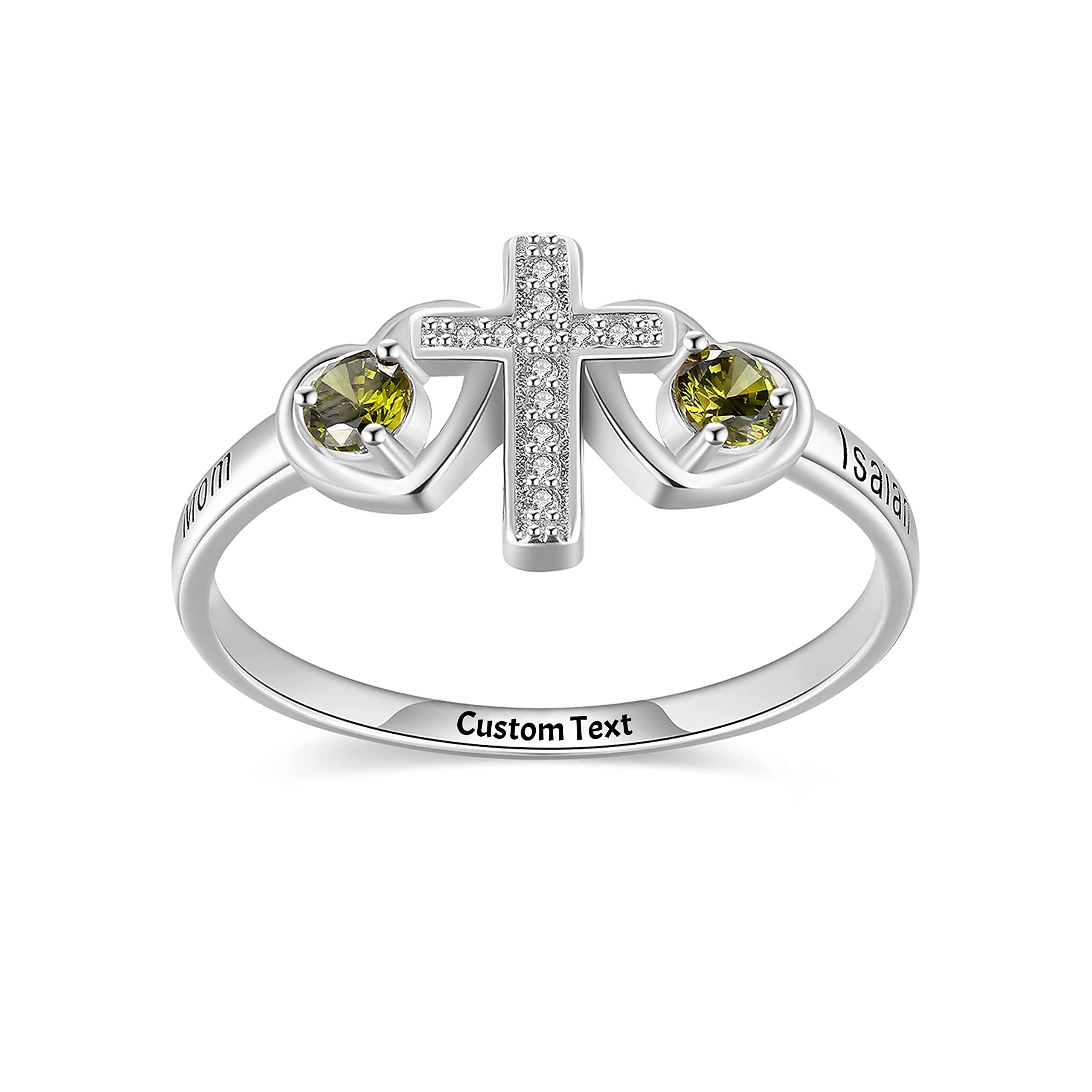 ROWAWA Anillos de la Cruz para las mujeres de plata esterlina anillo de pureza pulgar delicado simple Día de la Madre Madre Hija Joyería Cristiana personalizado grabado nombre de oro rosa de la banda CZ