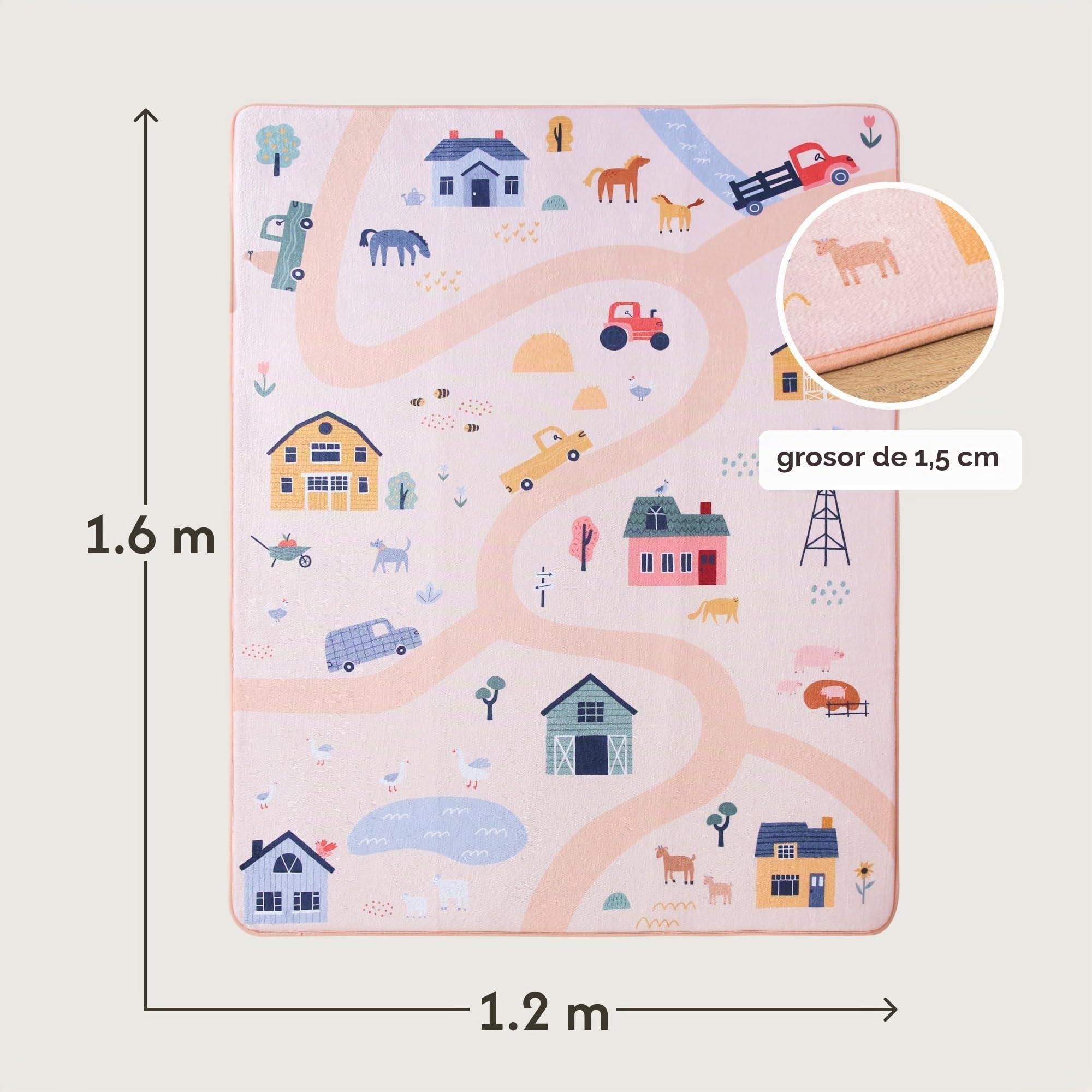 Hakuna Matte Colchoneta Manta Juegos Bebe 160x120x1,5cm, Granja | Tapete Infantil con Memory Foam Manta de Juegos Bebe Antideslizante, Tatami Bebe, Suelos Infantiles