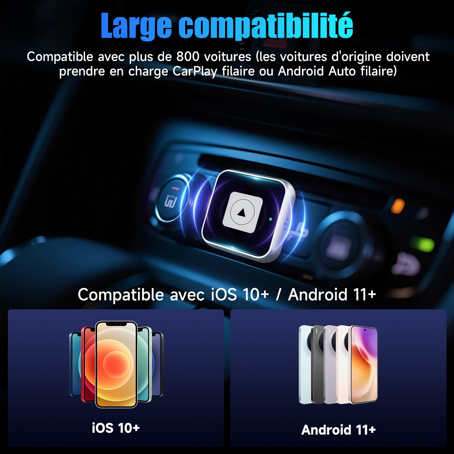 ELECGO Mini Adaptateur CarPlay sans Fil pour iPhone, Convertissez Le Filaire en sans Fil, Plug & Play avec Typ-C/USB, Compatible avec Android 11+ et iOS 10+ (Noir)