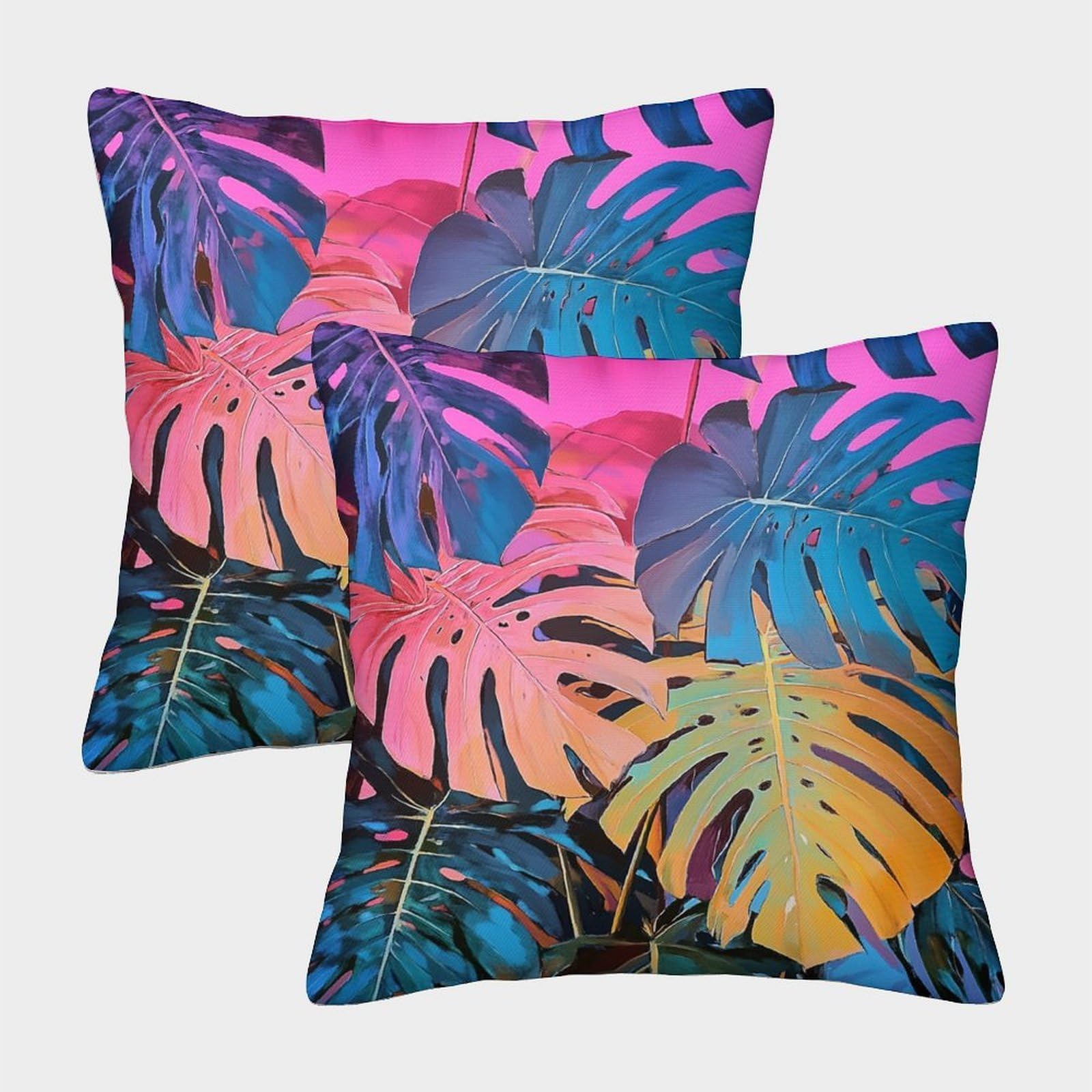 kaiyun 2 Pack Pink, Red And Yellow - Leaves of The Cheese Plant Pillow Case Home Decoration Sofa Cushion Cover 50x50cm