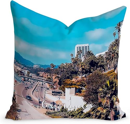 USA City Los Ángeles - Almohada de terciopelo de 26 x 26 pulgadas con cremallera para silla y sofá