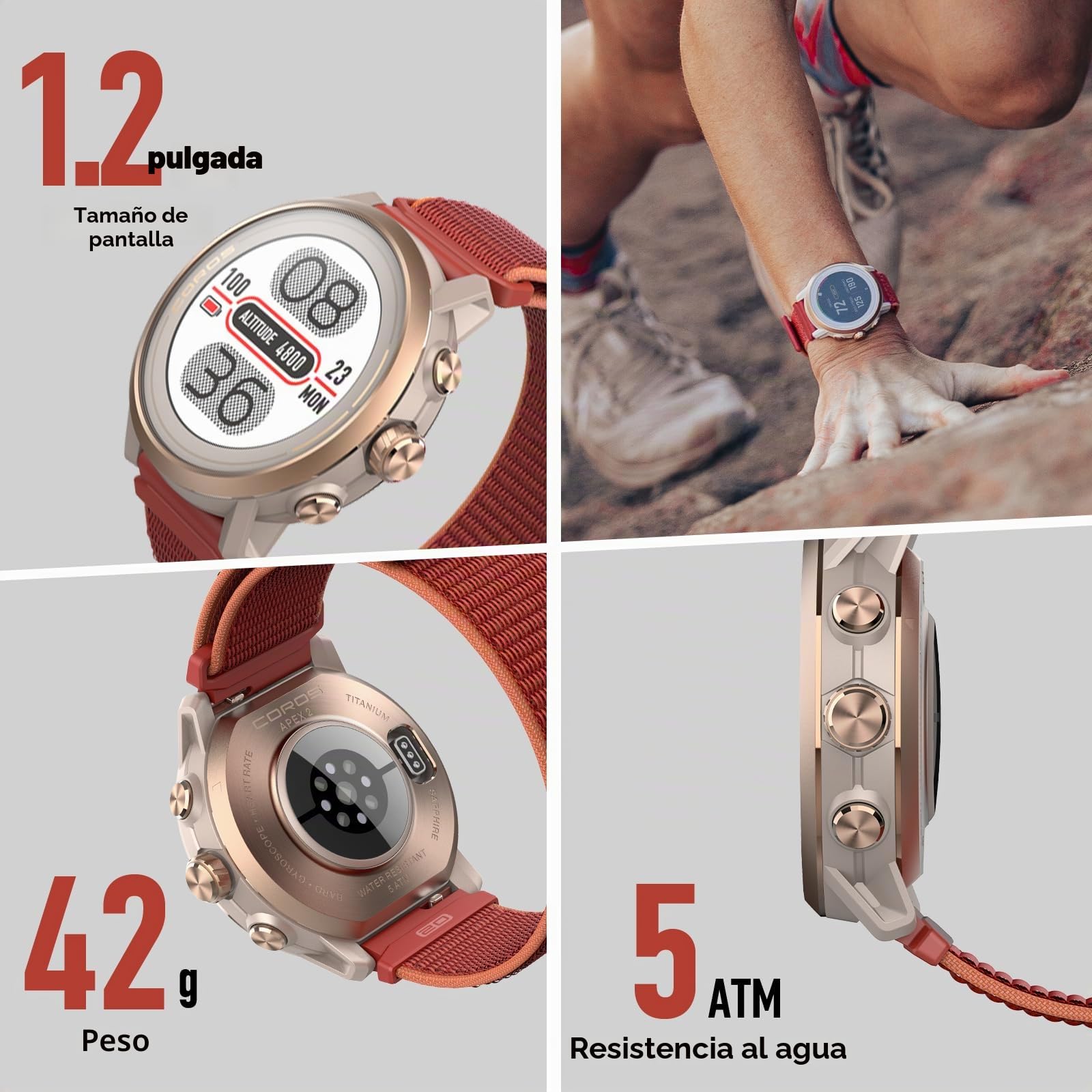 COROS Apex 2 Reloj GPS Outdoor, 1,2" Zafiro Titanio, 17 días de Batería, Navegación en muñeca, Mapas Offline, Monitor de Frecuencia Cardiaca, Medición del sueño, Carrera, Ciclismo, Escalada-Rosa