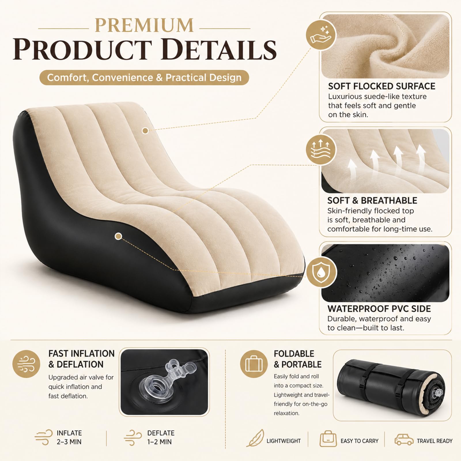 Aufblasbares Sexsofa für Paare, Sexkissen Sexspielzeug für Erwachsene, Ergonomisches S-förmiges Sexkissen als G-Punkt Positionshilfe, Sexspielzeug für Paare, Beflockter PVC Relaxsessel