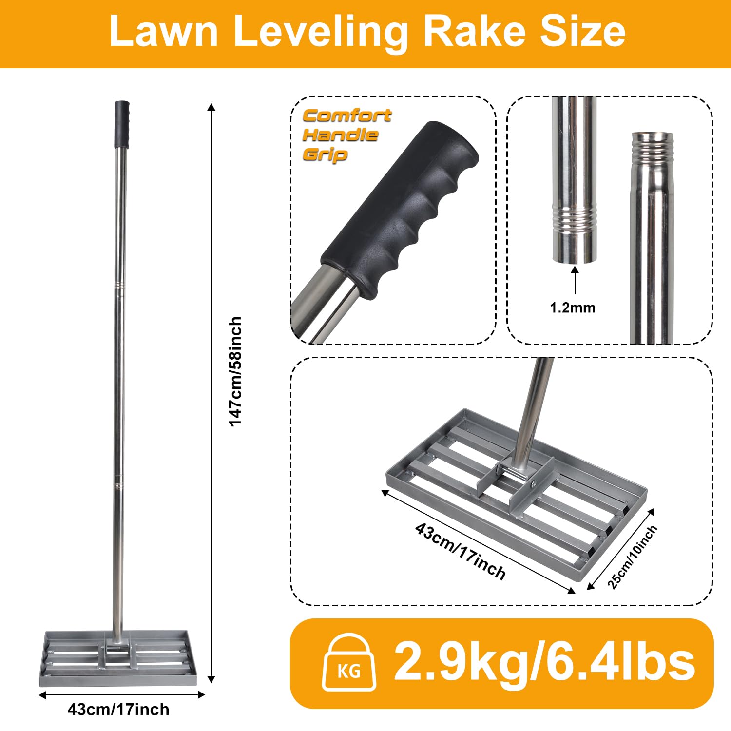 Râteau De Nivellement De Pelouse , Outil De Nivellement De Pelouse De 43,2  X 25,4 Rateau Nivellement