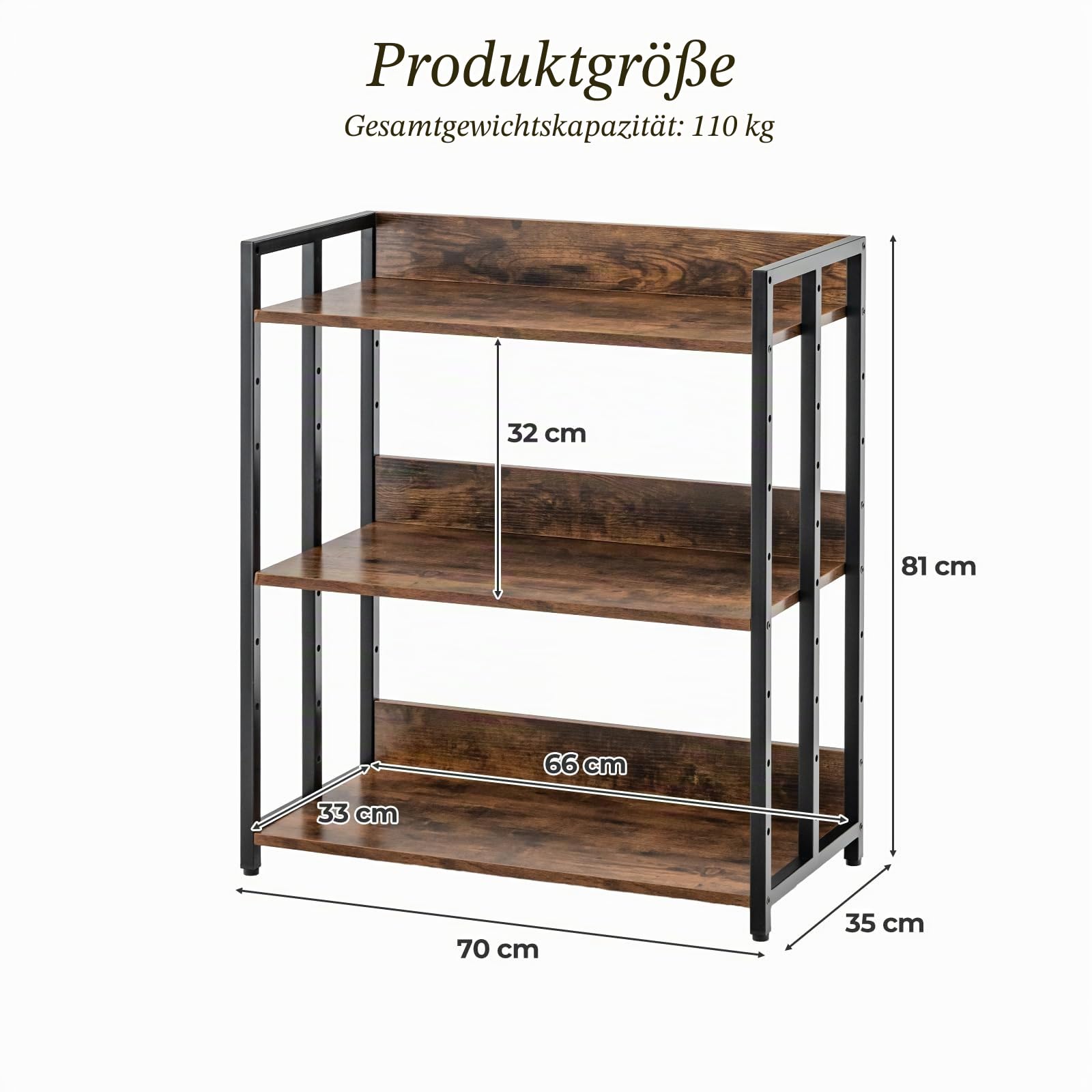 HOMASIS Bücherregal mit 3/5 Ebenen, industrielles Standregal mit verstellbaren Regalboden & Metallrahmen, Aufbewahrungsregal Gewürzregal Küchenregal für Wohnzimmer Küche Büro (Vintage Braun)