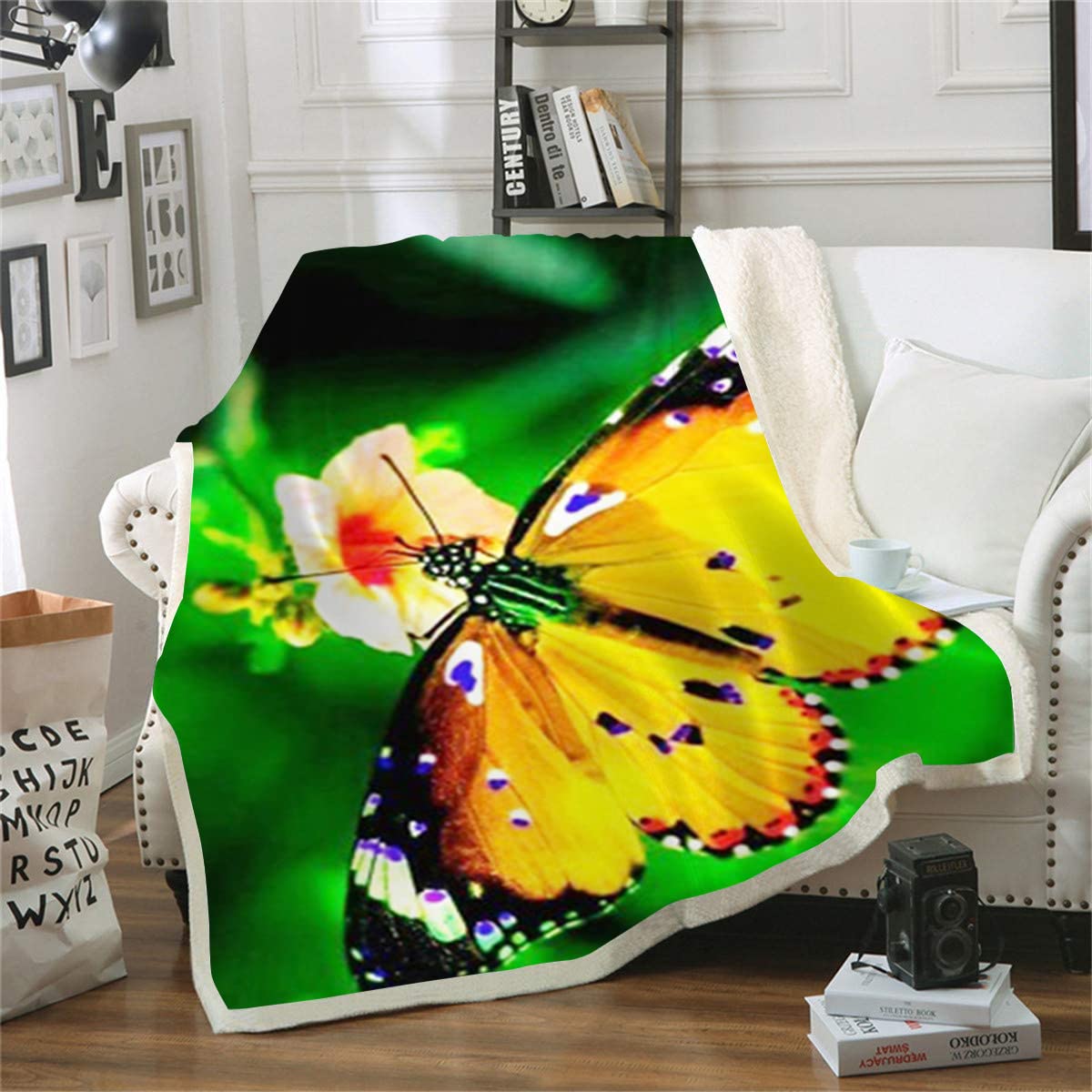 Couverture animal papillon 3D plaid polaire canapé lit toutes saisons