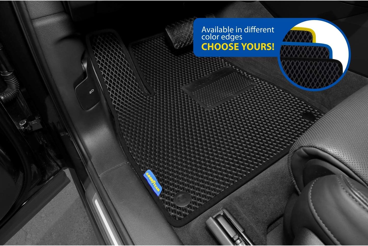 Limited Discount Goodyear Custom Fit Car Floor Liners for Audi Q7/Audi SQ7 2017-2022, Black/Black 5 Pc. Set, All Weather Diamond Shape Liner Traps Dirt, Liquid, Rain and Dust, Precision Interior Coverage - GY004180