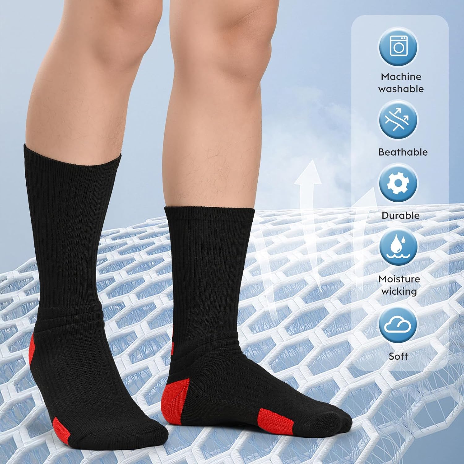 Finerview Men Basketball Socks, 4 Pack Cushion Performance Crew Athletic Socks for Adult & Youth Kids - Image 3