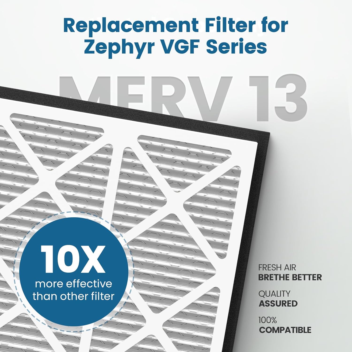 20x20x3 MERV 13 Air Filter Compatible with Zephyr VGF Series 20x20x3 Whole Home Deep Pleated Return Air Grille Filter, MERV 13 Air Filtration System, White, 1 Pack