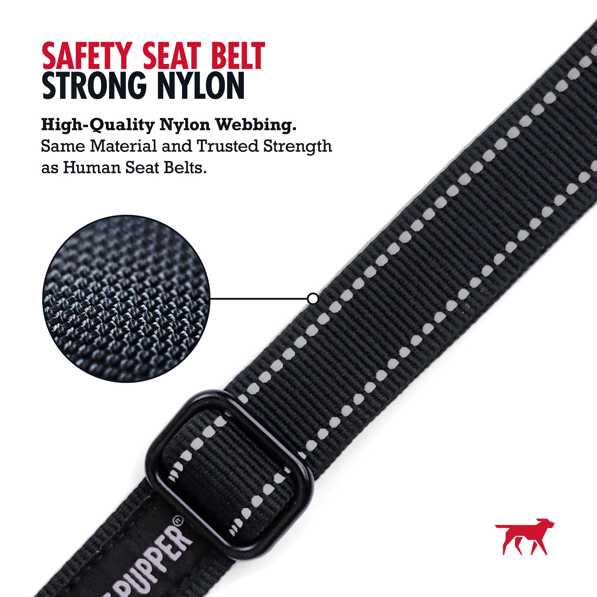 Tuff Pupper Ceinture de sécurité pour chien | Longueur réglable | Mousqueton de verrouillage anti-nœuds | Élastique absorbant les chocs | Coutures réfléchissantes pour plus de visibilité | Ajustement