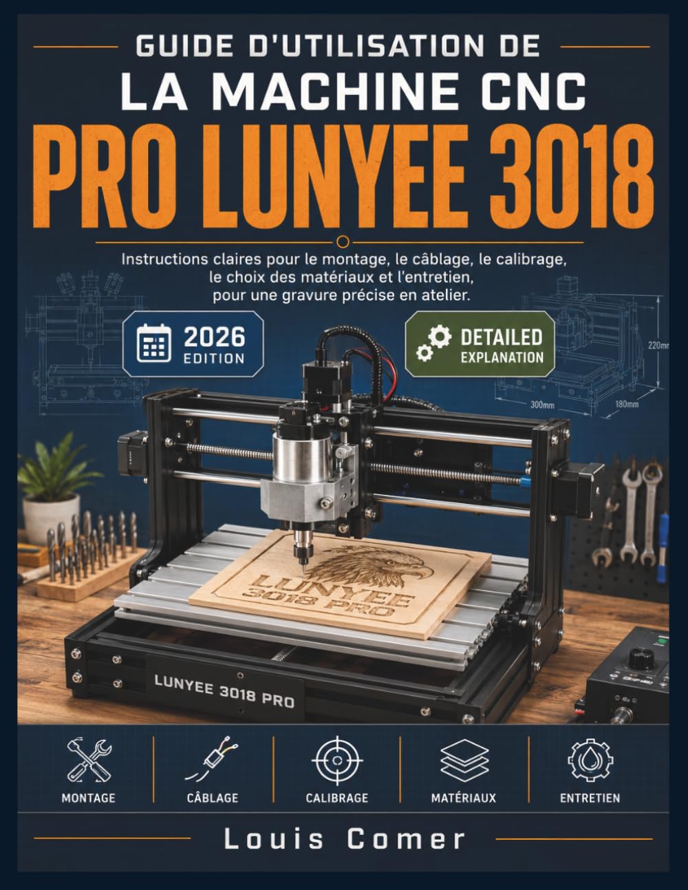 GUIDE D'UTILISATION DE LA MACHINE CNC PRO Lunyee 3018: Instructions claires pour le montage, le câblage, le calibrage, le choix des matériaux et l'entretien, pour une gravure précise en atelier.