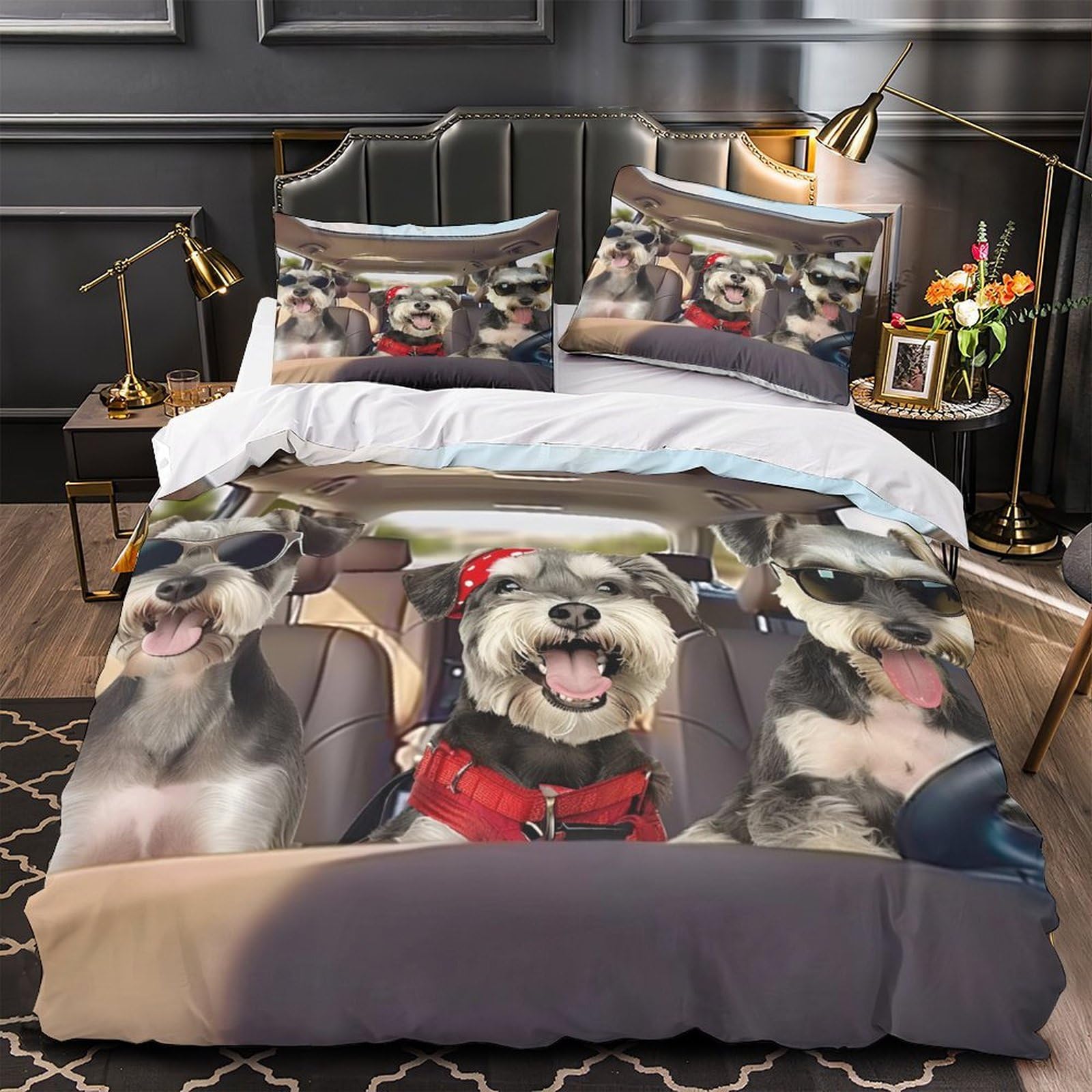 MMDASBVPE Schnauzer Dogs Quilt Cover 3D Design Printed Super Soft 3 Pcs Bedding Set Zipper Comforter Cover Premium Anti-allergic for Kids Adults Women Teens Youth Boys Super king（260x220cm）