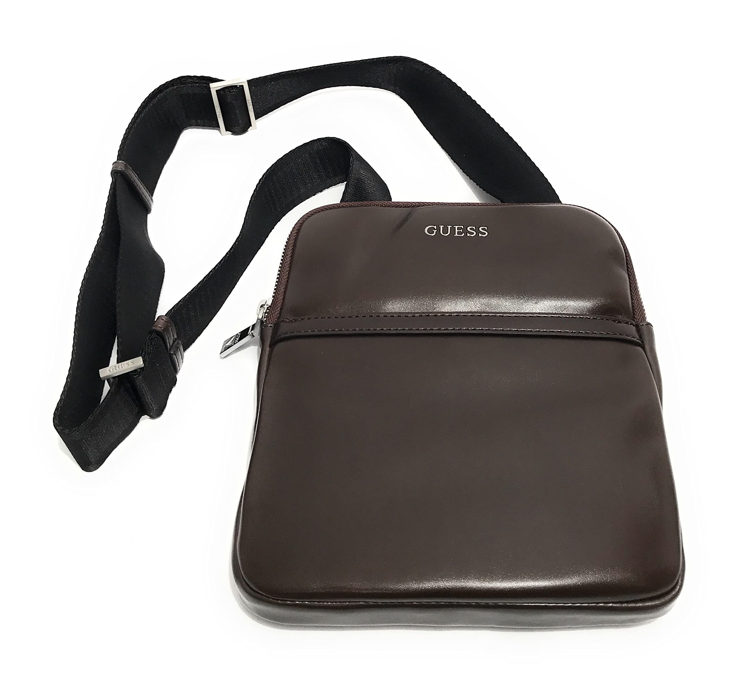 Borsa tracolla uomo Scala GUESS marrone scuro con tracolla piatta 4