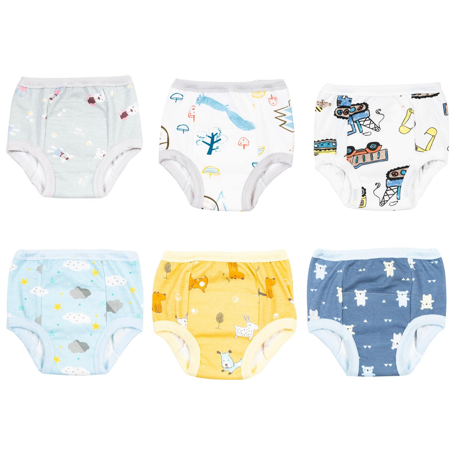 Oaygat Men's Muti-6Pack 6 Packs Baby Toddler Potty Training Pants 6 Layers Of Cotton Boys' Underwear With Patterns Reusable Toilet Training Pants Washable Baby Potty Trainings Underwear For Babys Toddler Boys Girls