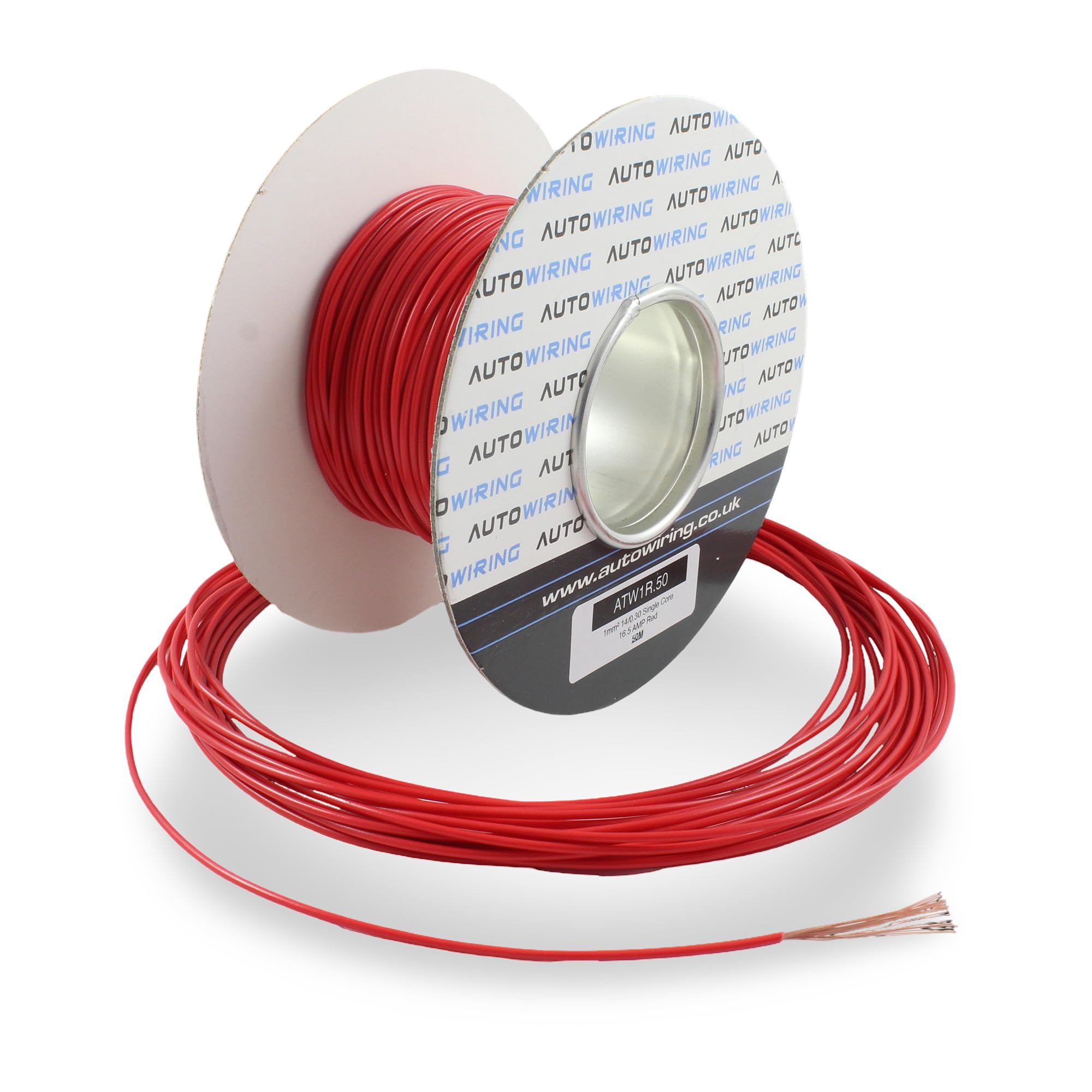 16.5 AMP Rated 1mm² 17 AWG Single Core Stranded Copper Cable 12v 24v Thin Wall Wire (10M 20M 50M 100M) (Red, 50 Metre Roll)