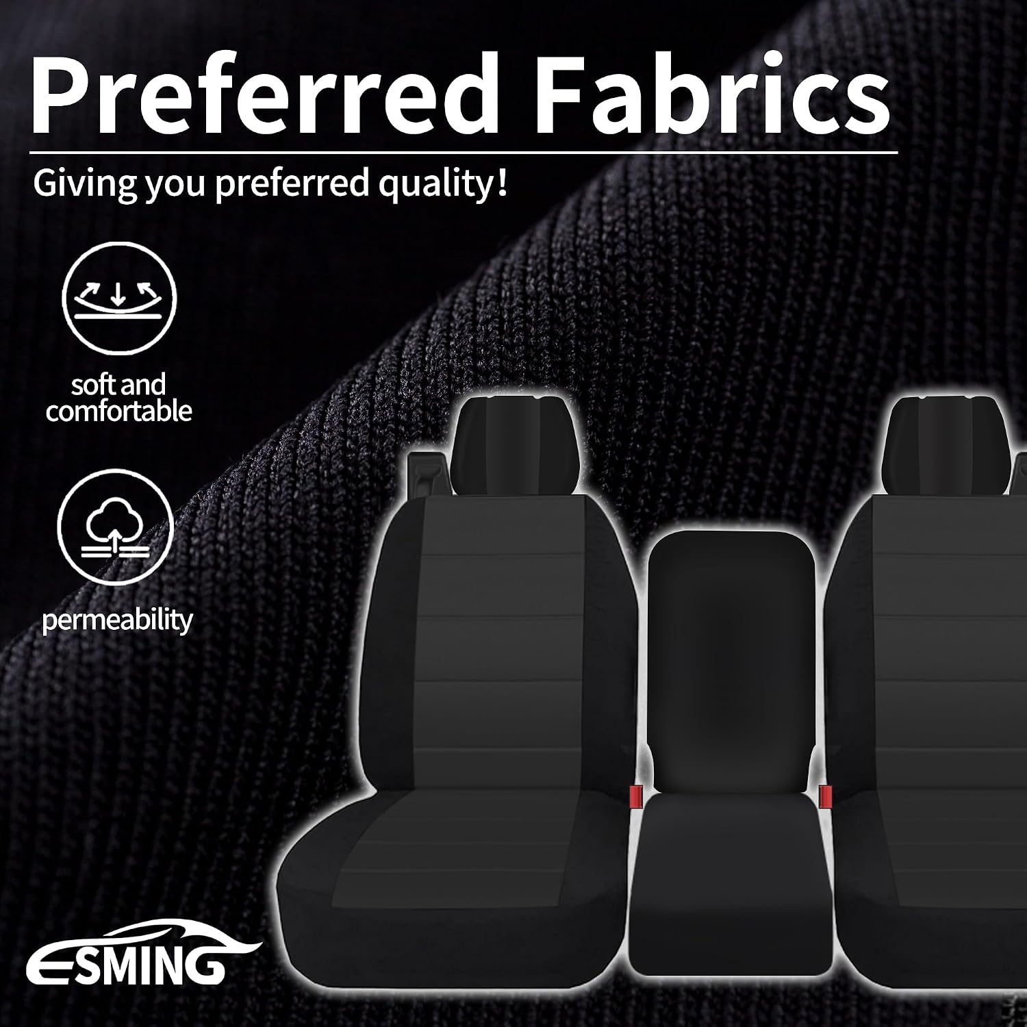 ESMING 40/20/40 Durable Oxford Fabric Front Split Bench Seat Covers for Ford F150 XL Standard Cab 2004 2005 2006 2007 2008 with Integrated Seatbelts & Solid Armrest- Black