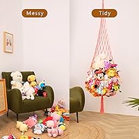 Vista 4 de Red novedosa para animales de peluche o hamaca de macramé para exhibir juguetes de felpa - 6.5 pies de altura - ¡Solo un gancho! Conveniente