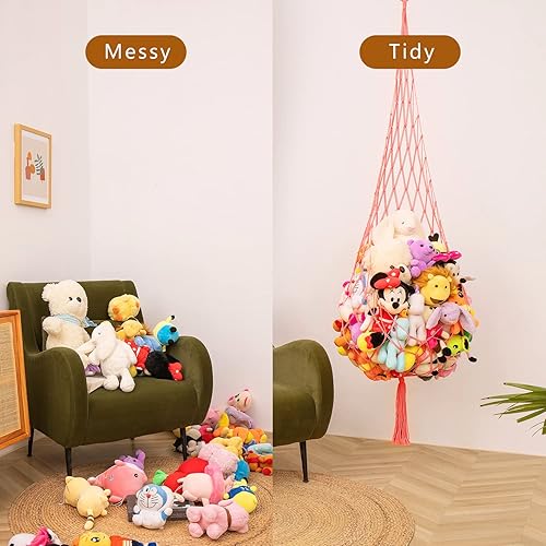 Miniatura 4 de Novela red de animales de peluche o hamaca de macramé de juguete de felpa, 6.5 pies de alto, solo un gancho. Conveniente para esquinas, paredes