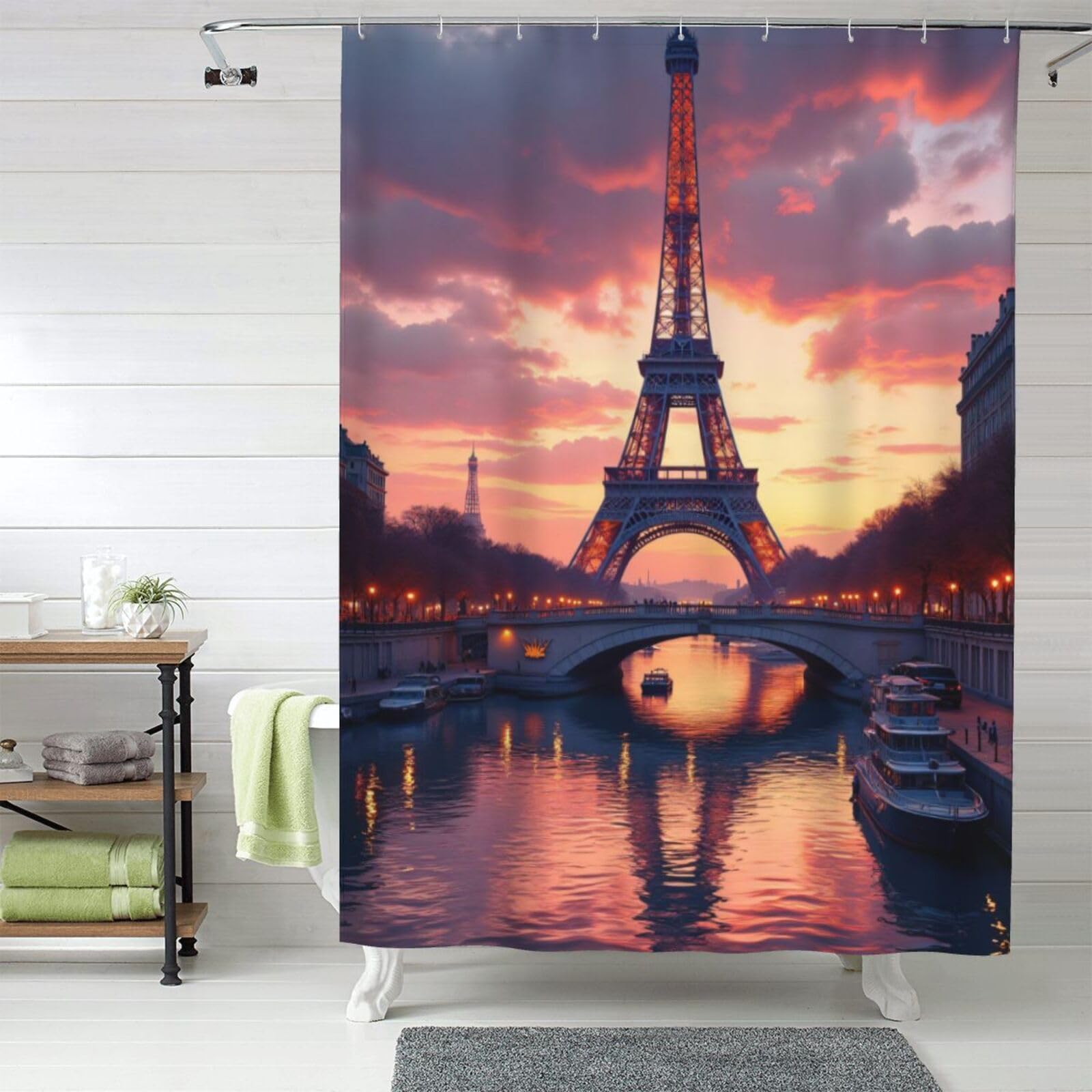 Rideau de douche tissu épais Eiffel n°26 moderne lavable en machine 152x183cm