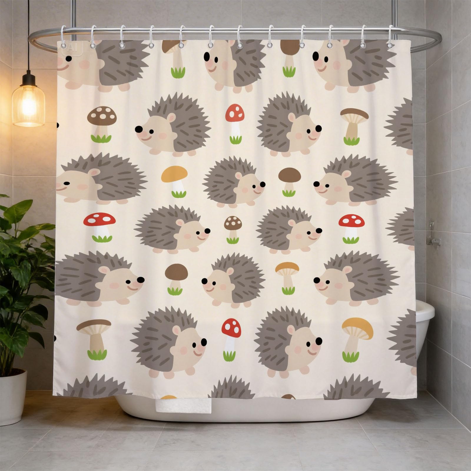 Hongduo 3D Hedgehog Element Shower Curtain for Stalls Bathtubs Cute Bathroom Decor Shower Curtain Set Polyester Fabric Waterproof 180x180cm/71X71 Inch with Hooks