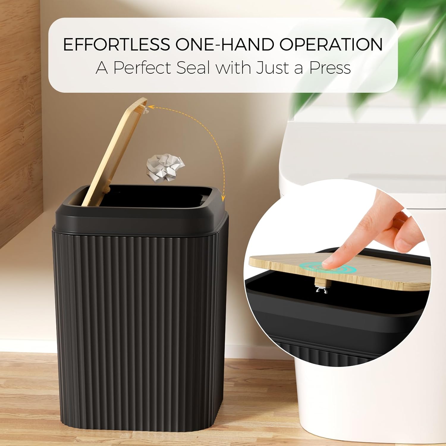 Bathroom Accessories Set - Black Bathroom Set with Shower Curtain and Rugs, Trash Can, Toilet Brush with Holder, Soap Dispenser, Toothbrush and Toothpaste Holder, Cup, Soap Dish, Qtip Holders, Tray