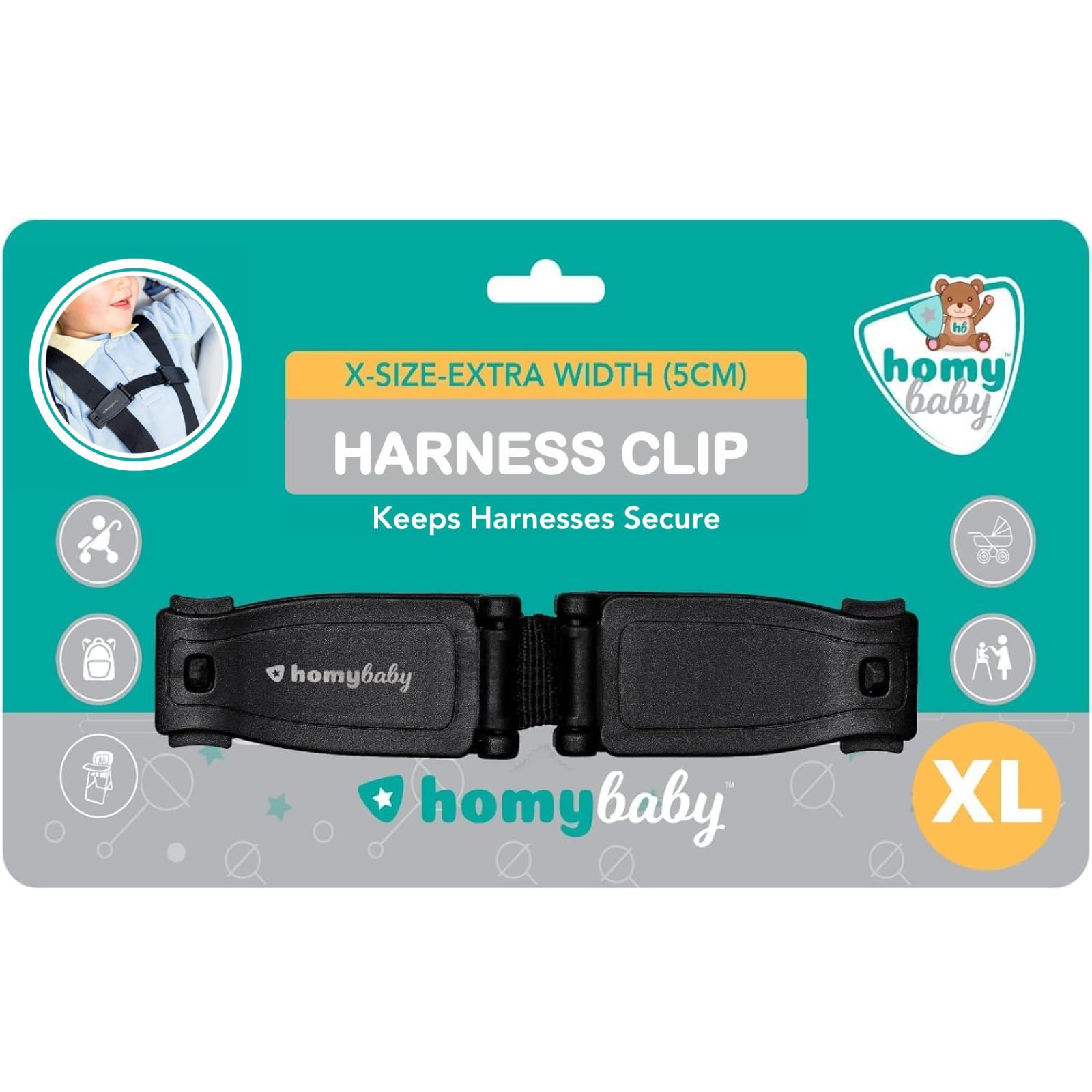 HOMYBABY® Babyschutz - Brustclip für Babys - Gurtverlängerung Kindersitz - Abschnallschutz Kinder - Verhindert dass das Kind den Gurt aufmacht - Anti-Ausbruch-Clip-System für Hochstuhl und Kinderwagen
