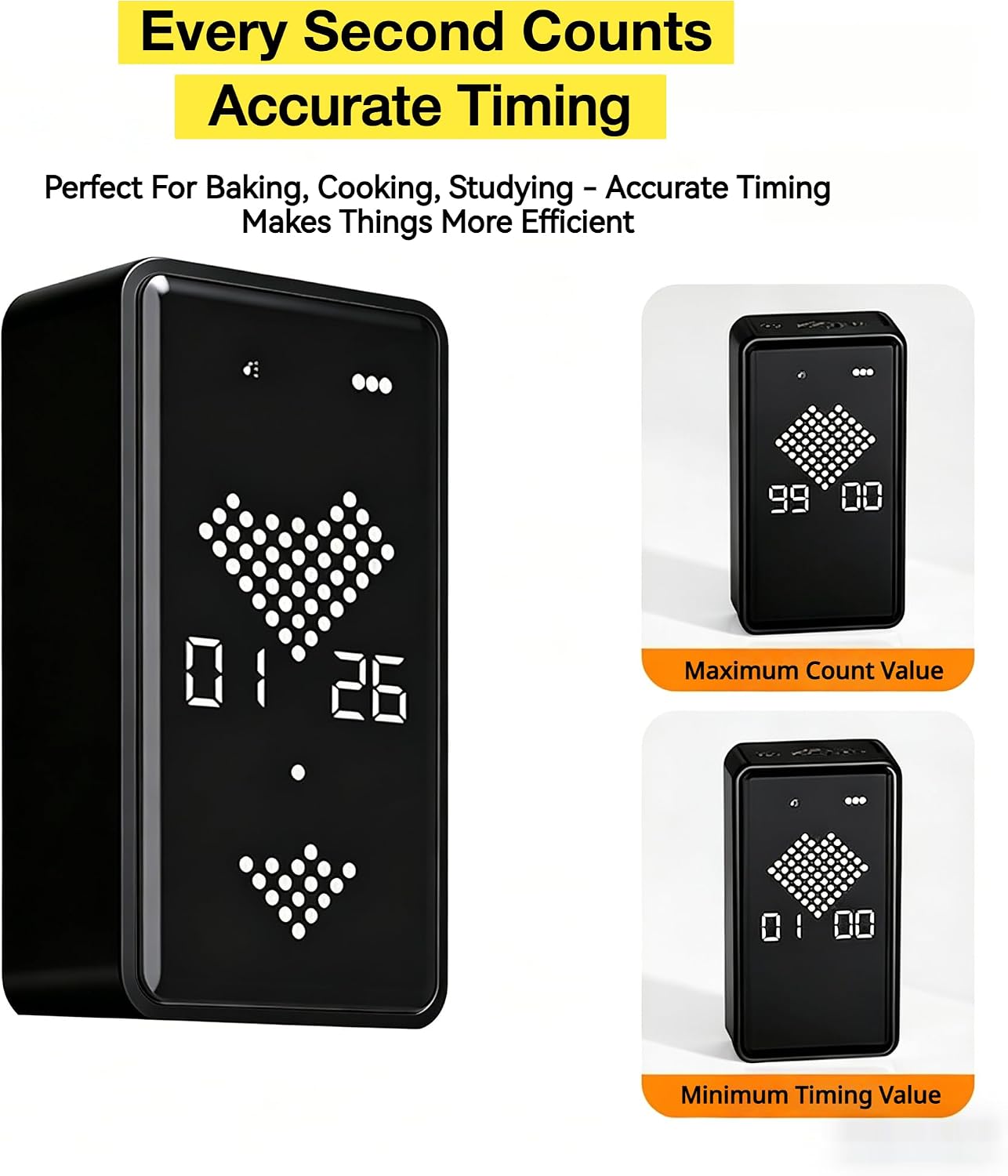 Gravity Sensing Digital Hourglass Timer,Magnetic Sand Visual Timer with 1-99 Min Adjustable Time,Large LED Display, Rechargeable,Volume/Mute Alarm for Classroom,Cooking,Kids,Study,Work,Kitchen (Black)