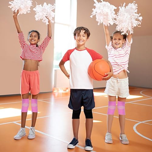 Miniatura 7 de 2 pares de rodilleras para niños, rodilleras de compresión para niños, para baloncesto, voleibol, deportes, gimnasia (negro, rosa, S)