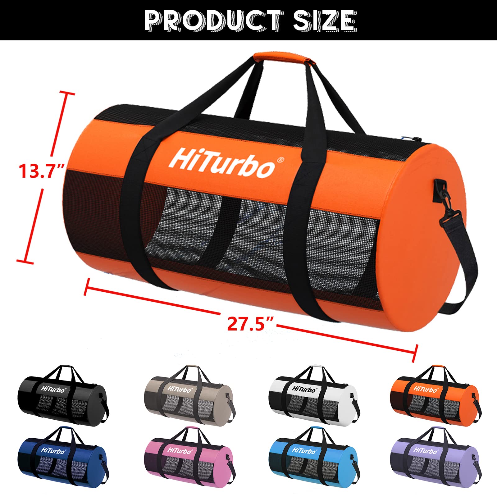 Hiturbo Mesh Duffel Bag, Dive Bags Travel Beach Gear Diving Duffels Luggage for Scuba, Surfing and Snorkeling (Orange)