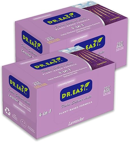 DR.EASY Hojas de secadora de lavanda, fórmula a base de plantas, hojas suavizantes de tela de 504 unidades para lavandería, aceite esencial
