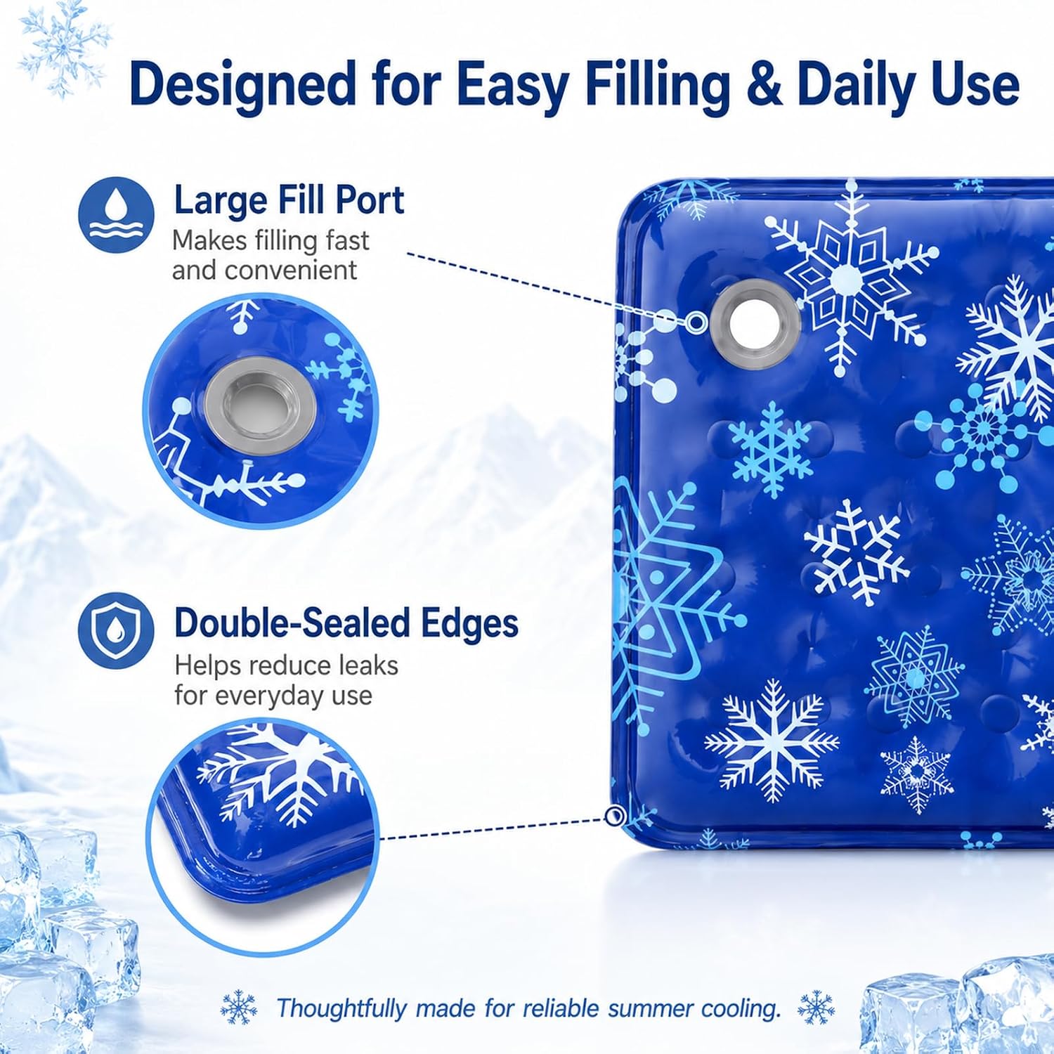 Pet Cooling Mat for Dogs & Cats (24"x20"), Non-Toxic Water-Activated Gel Ice Pad, Scratch Resistant & Leakproof Summer Dog Bed, Washable Seat Cushion for Pet, Sofa, Car (Snowflake Patterns)