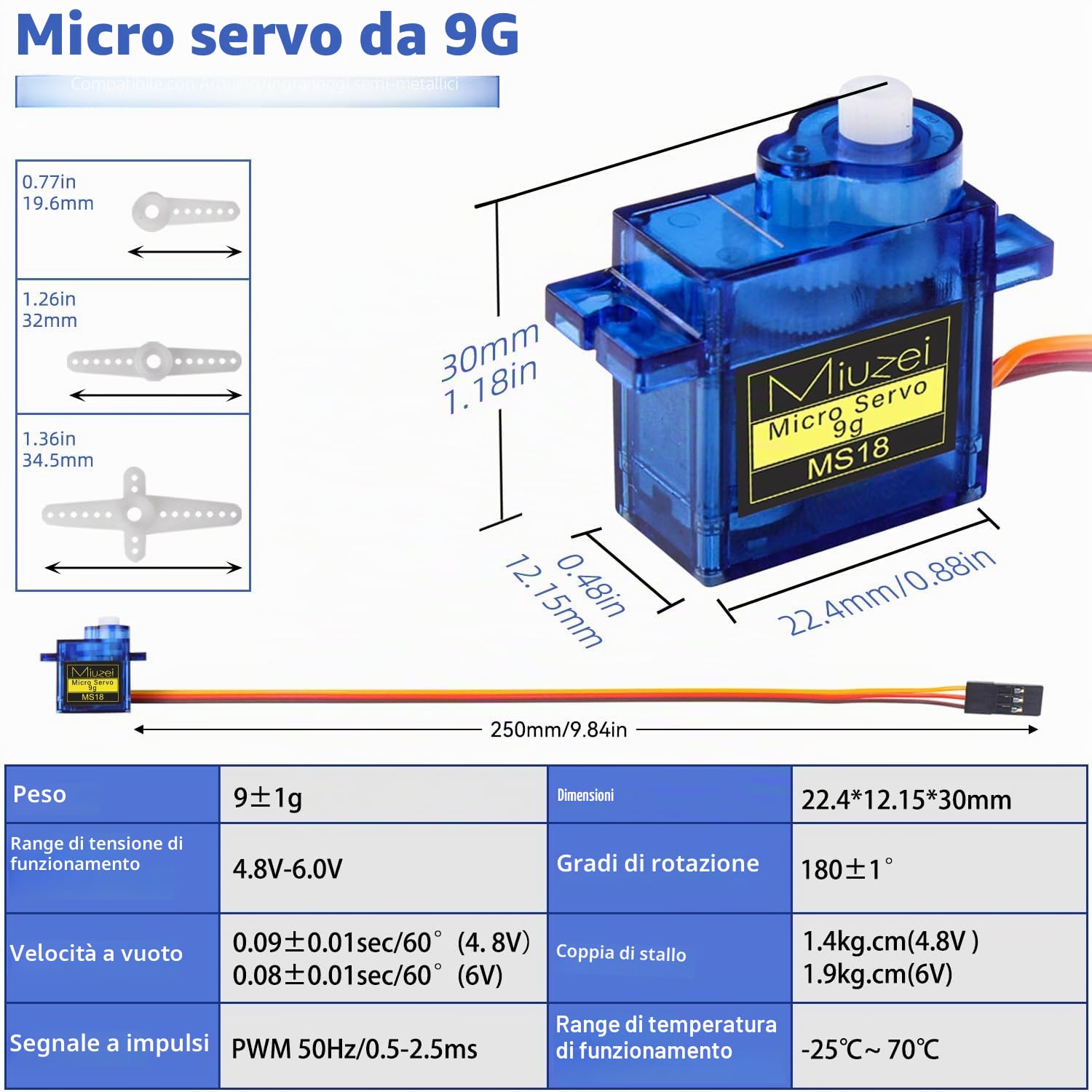 Miuzei Micro 9g Servo Motore per RC Robot Braccio/Mano/Camminata, Servomotore per Elicottero Barca Aereo Elicottero modellino Auto con Cavo, Mini Motore per Arduino Kit