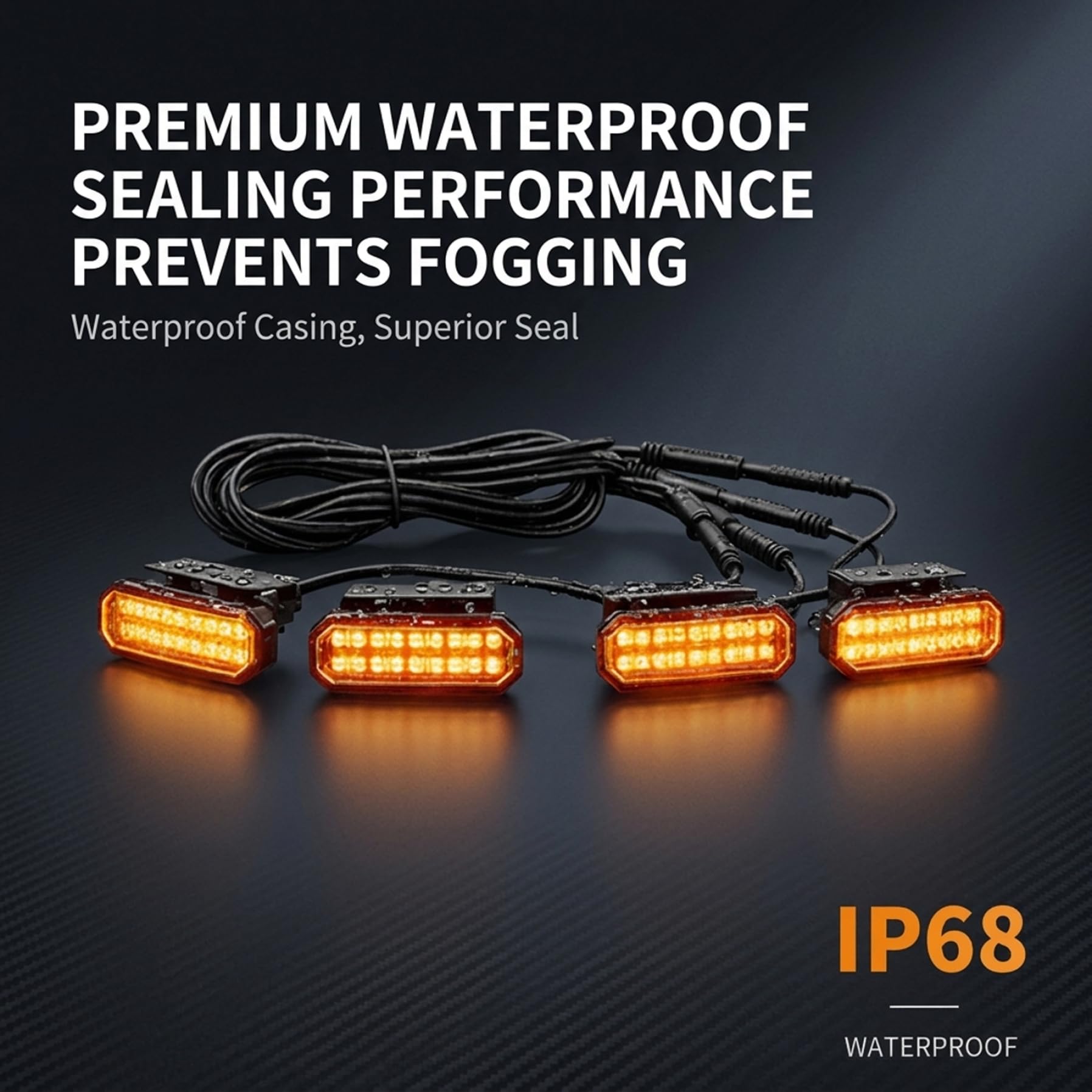 4 luces de parrilla, luz LED con clip, luces de parrilla ámbar negro con IP68 impermeable para camiones, coches, fácil instalación sin taladro