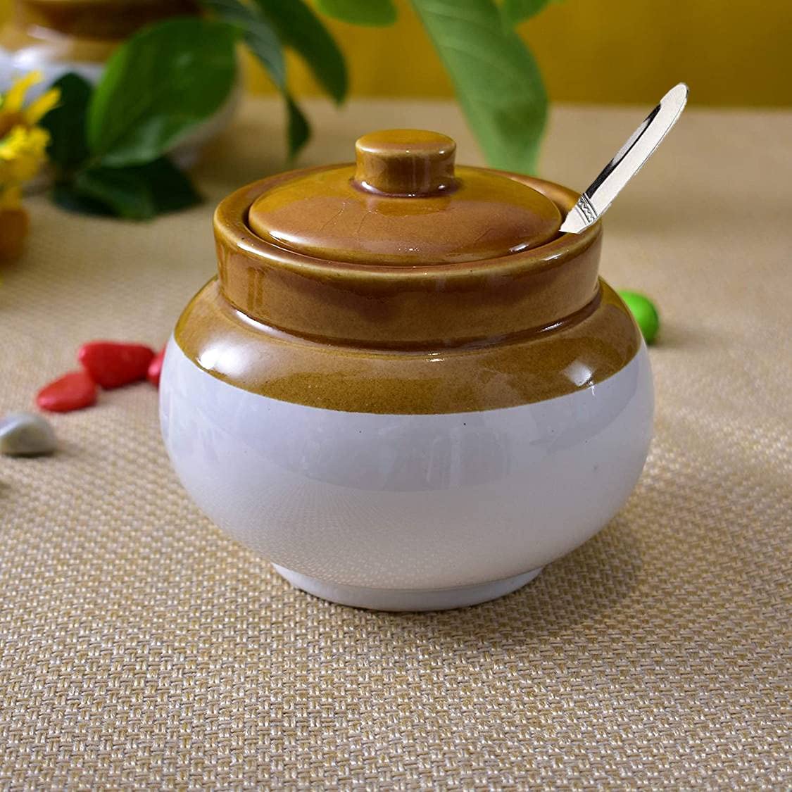 HC THE CRAFTS The Crafts Ceramic Handmade Pickle Jar Set With Lid, Dining Table Pickels Containers And An Ideal Gift For Family (300Ml) And Steel Spoon (Lota Shape ) (1) Set Of 1 (1), Blue (B09GBCVSFB) Amazon Price History, Amazon Price Tracker
