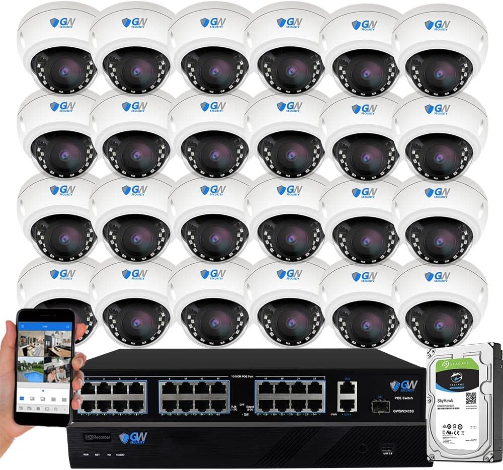 GW Security 32 Channel 4K NVR 8MP AI Human & Vehicle Detection Security Camera System With 32 UHD 4K 2160P Microphone PoE Outdoor/Indoor Weatherproof IP Security Dome Cameras - View #9