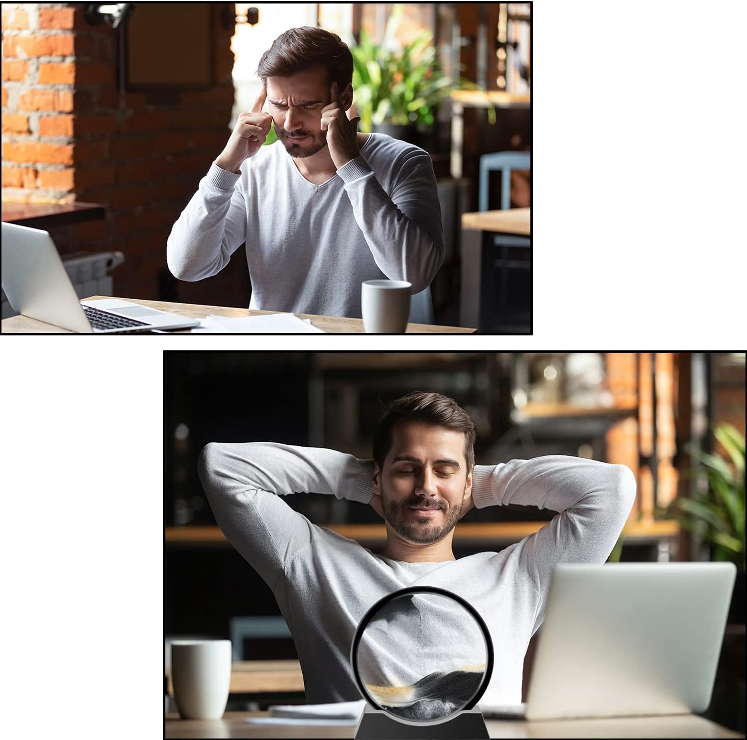 TKTM Liquid Motion Sandscape Round Moving Sand Art Sensory Toy Anxiety Fidget ADHD Relaxation Toy Home Office Desktop Decoration (Black, 7-in) …