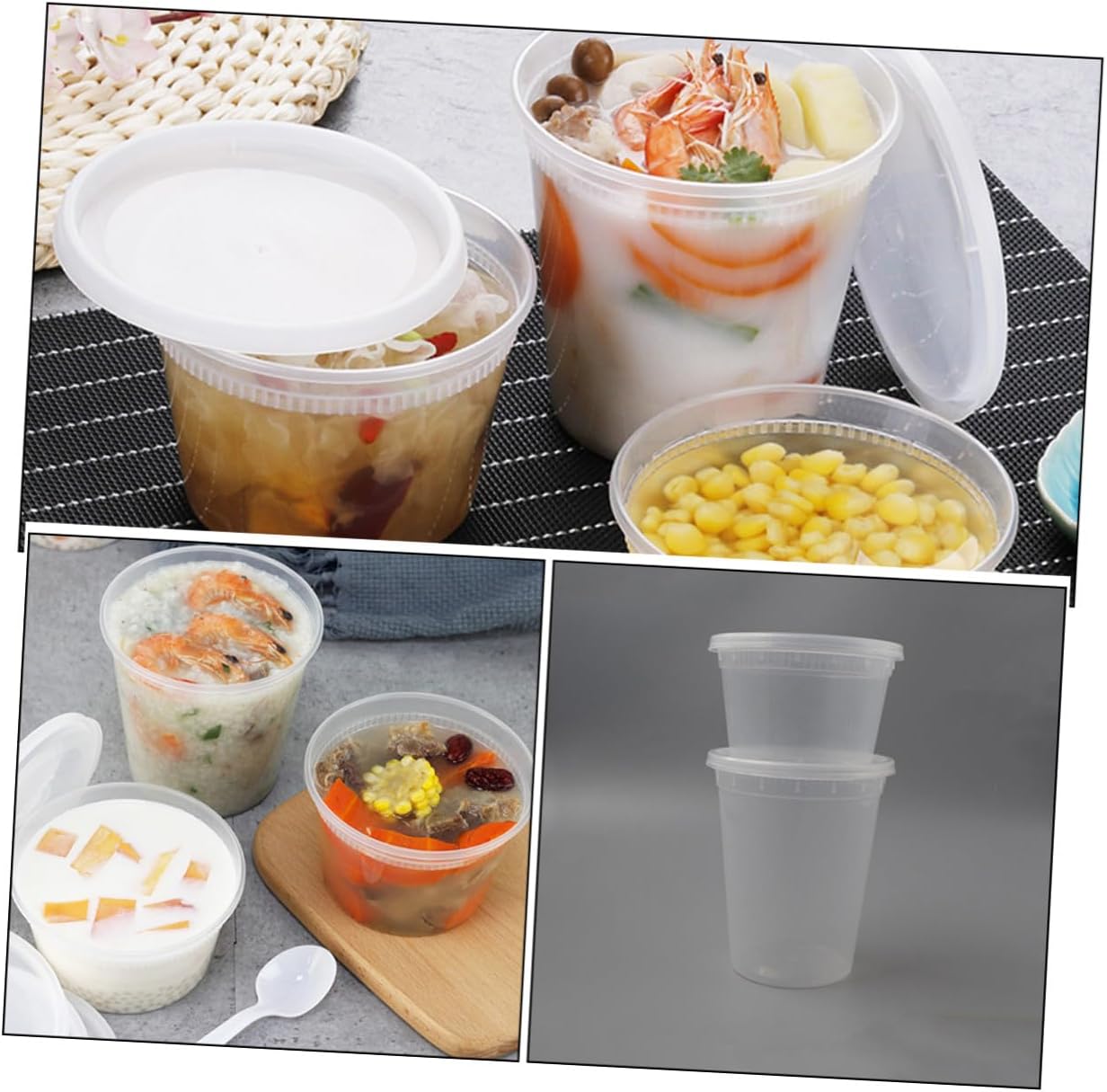 DOITOOL 50pcs Disposable Soup Bowls and Porridge Cups with Lids, 16oz 32oz Hot Cold Food Containers, Oil-proof Takeout Containers for Restaurants and Catering