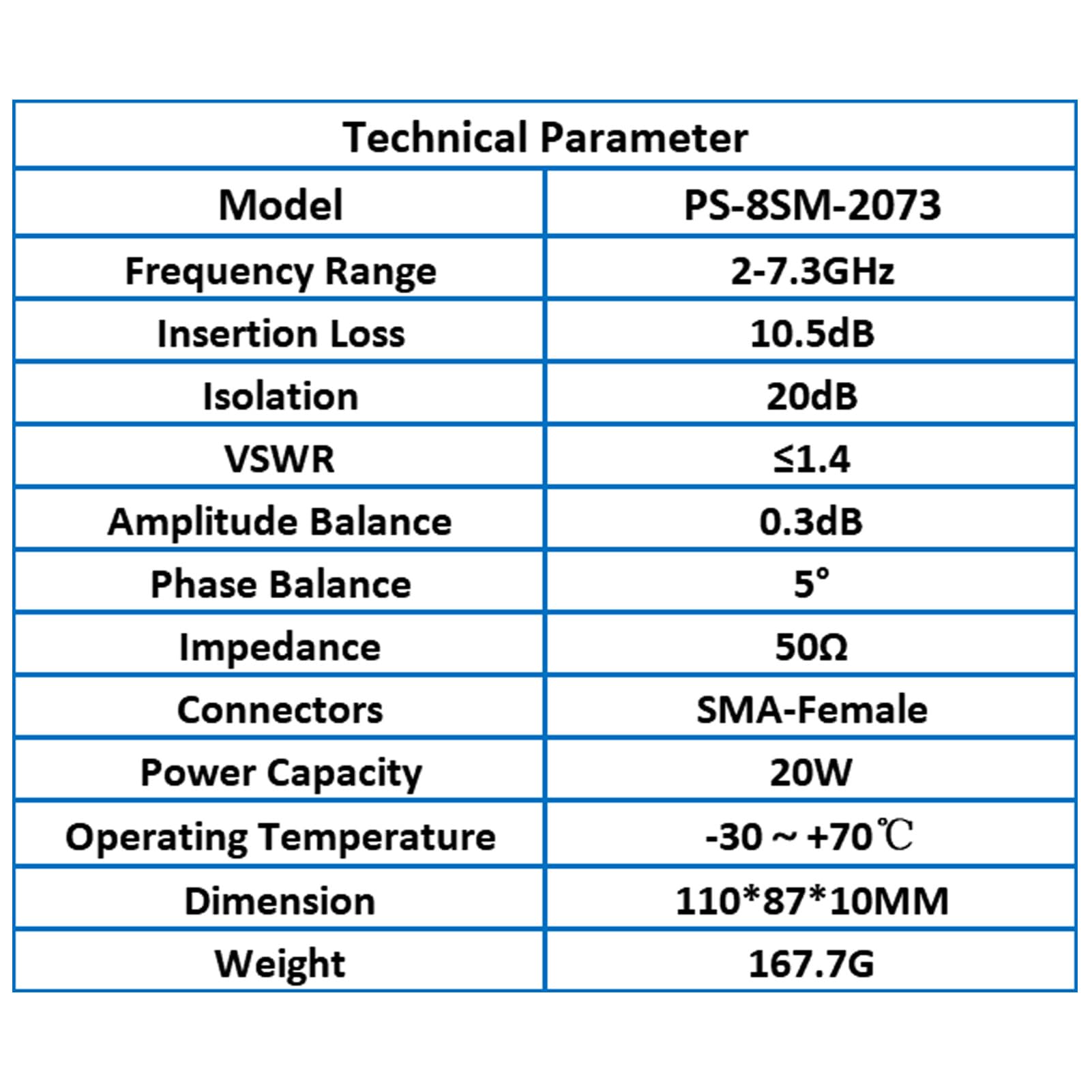 TOJOIN Divisor de potencia pasivo de 8 vías para conectores SMA, divisor de cable coaxial de 2 a 7.3 GHz para mediciones de RF/microondas, accesorios divisor coaxial, sistema de antena resistente a la
