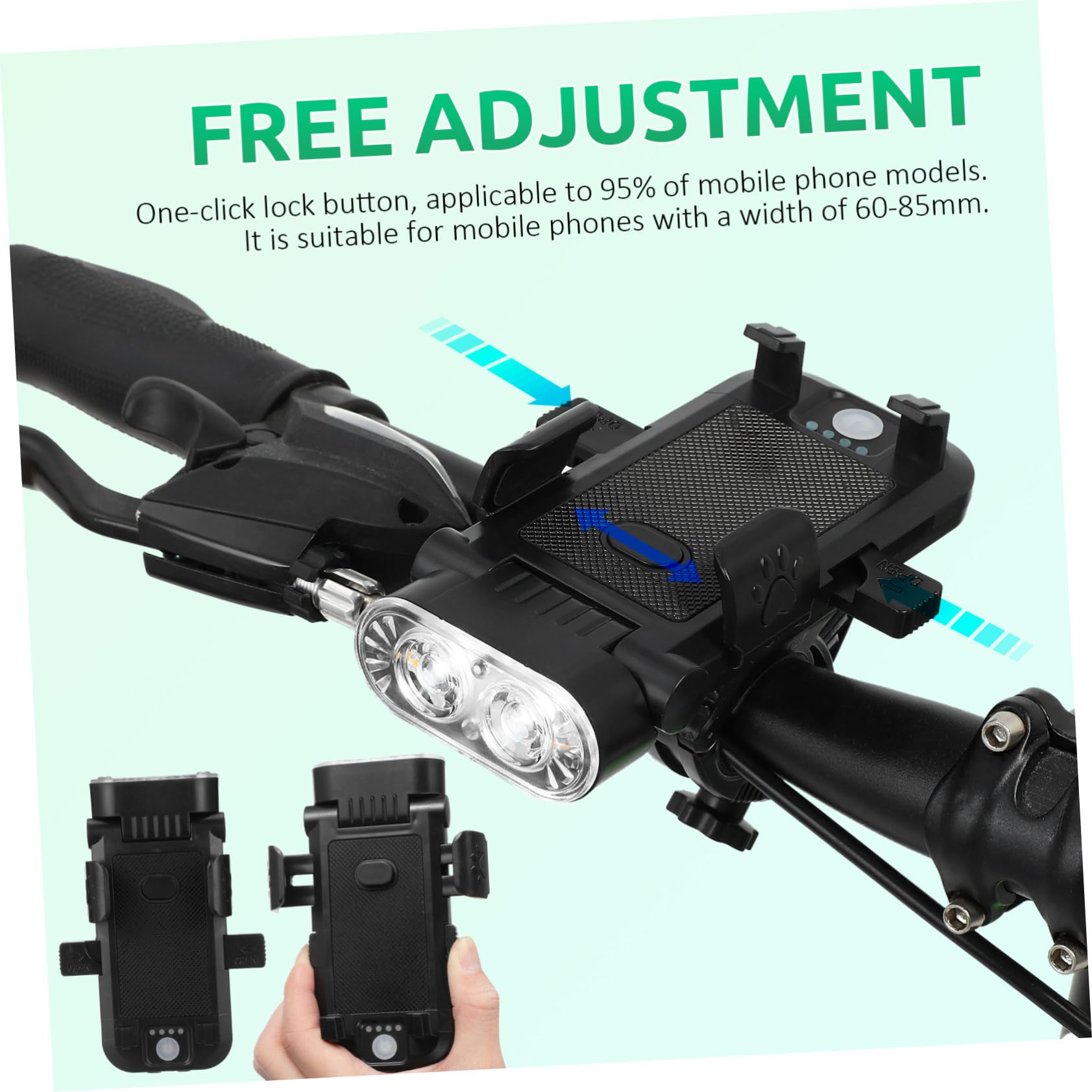 Supporto Smartphone per Bici con LED Ultra Luminosa Ricaricabile USB Anteriore e Speaker Integrato per Mountain Bike e Notturno