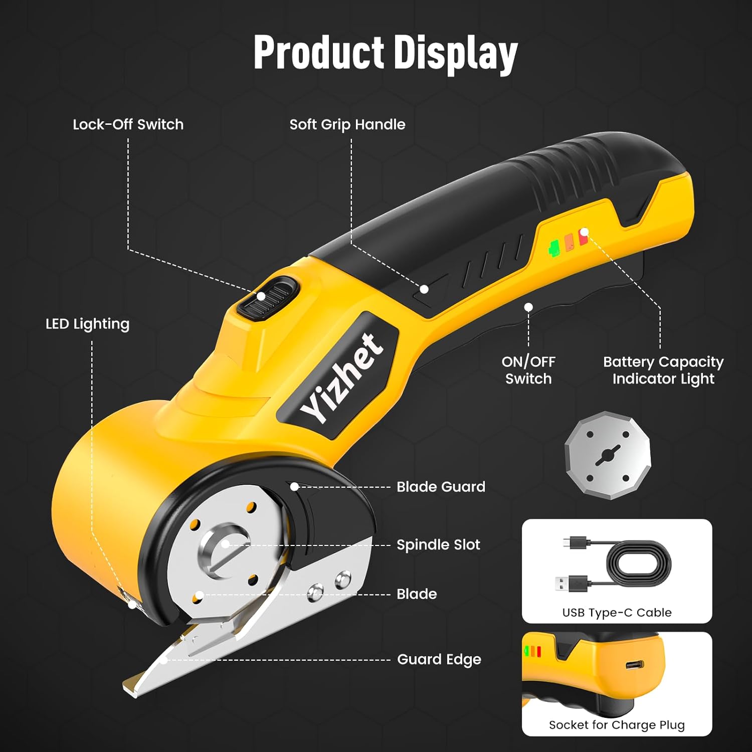 Yizhet Electric Cardboard Cutter, Electric Box Cutter with 4V 2000mAh Rechargeable Battery, 0.25inch Cutting Thickness for Cardboard, Boxes & Crafting, with Extra Blade