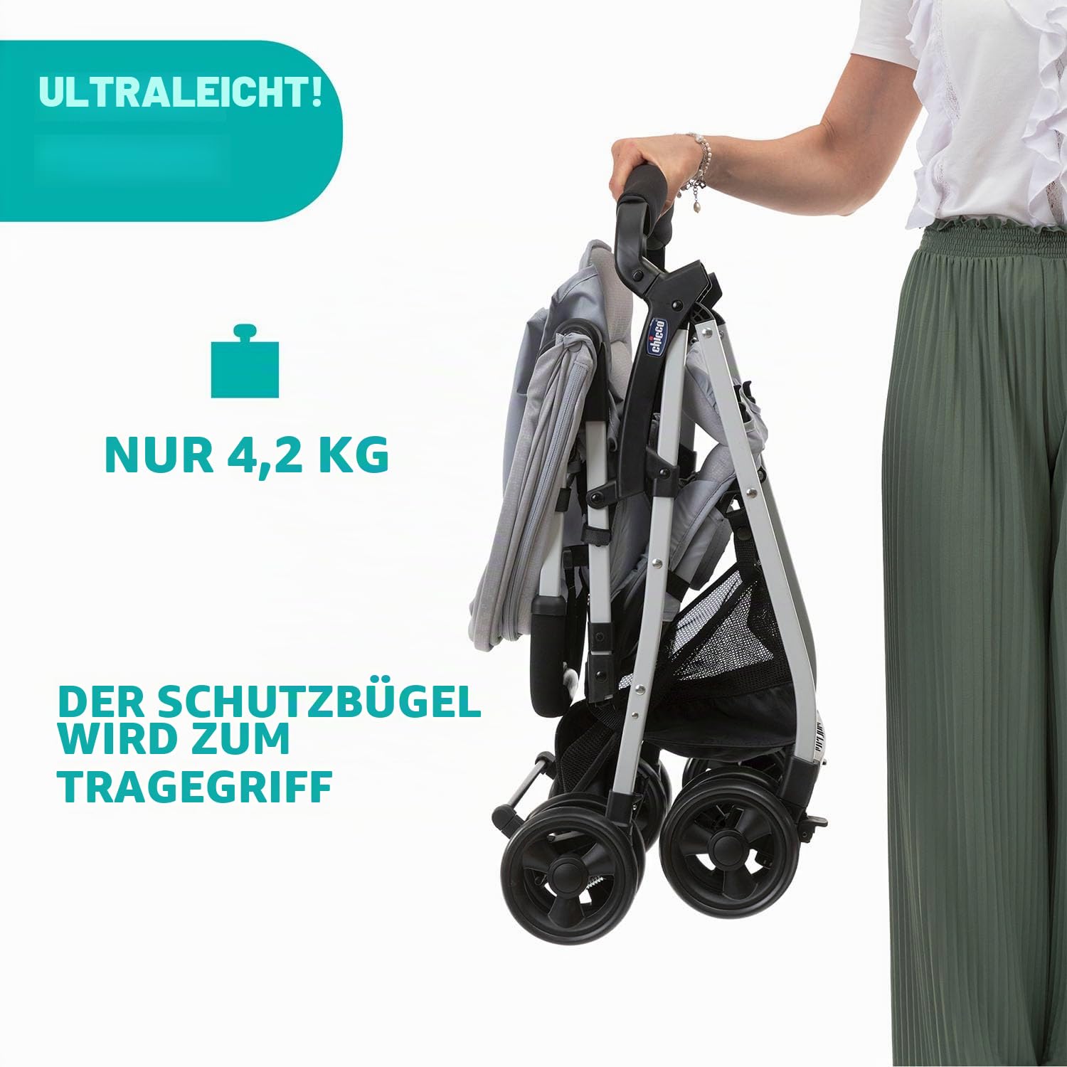 Chicco OHlalà 3 Ultra-Leichtgewicht Kinderwagen von Geburt bis 15 kg, Liege- und Faltbuggy mit großem Einkaufskorb, Kompakt, Regenschutz und Ausziehbares Verdeck