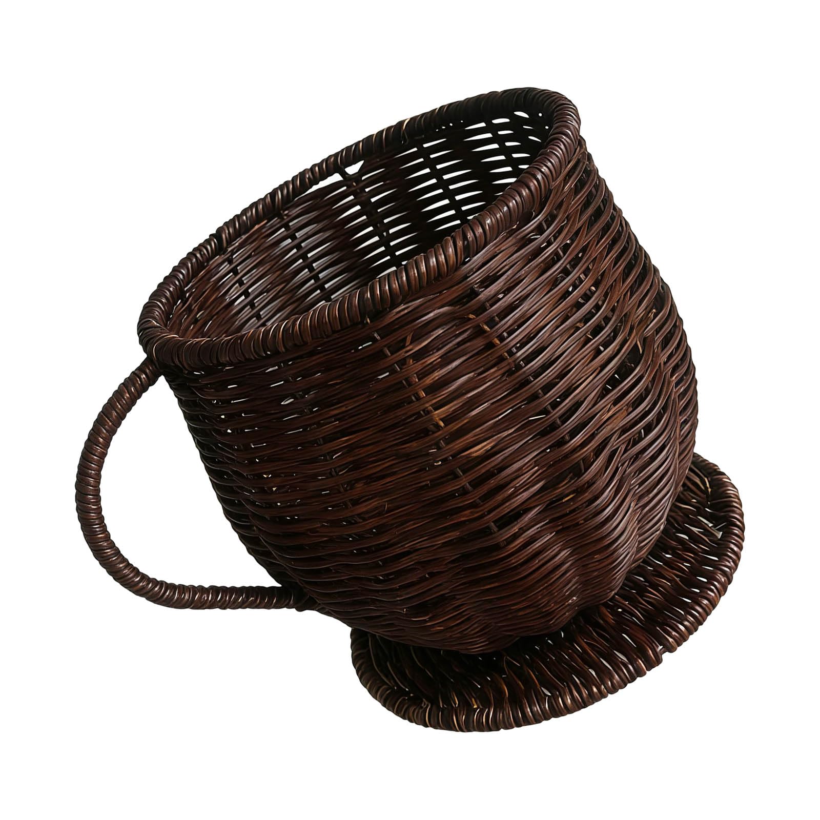 Kaeltsyn Decorative Coffee Pods Holder Kitchen Countertop Imitation Rattan Storage Basket for Modern Homes Decoration Coffee Holder Dark Brown