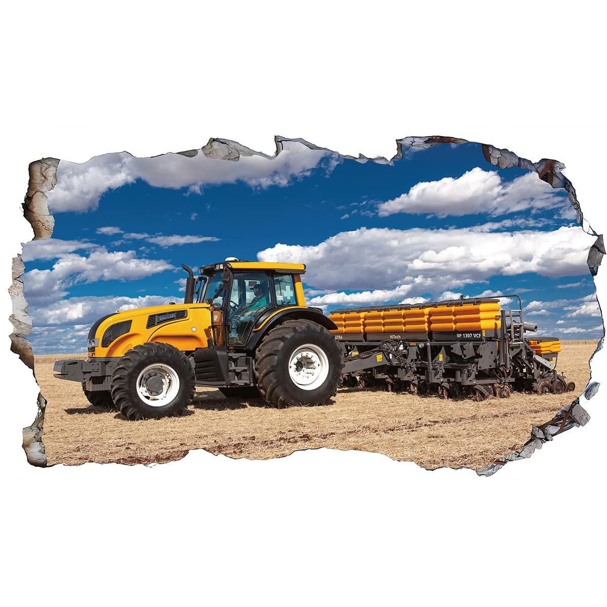 Lot De 2 Stickers Muraux Tracteur 3D XXL | Dimensions 580x1000mm | Vinyle, Décoration Chambre Enfant Garçon