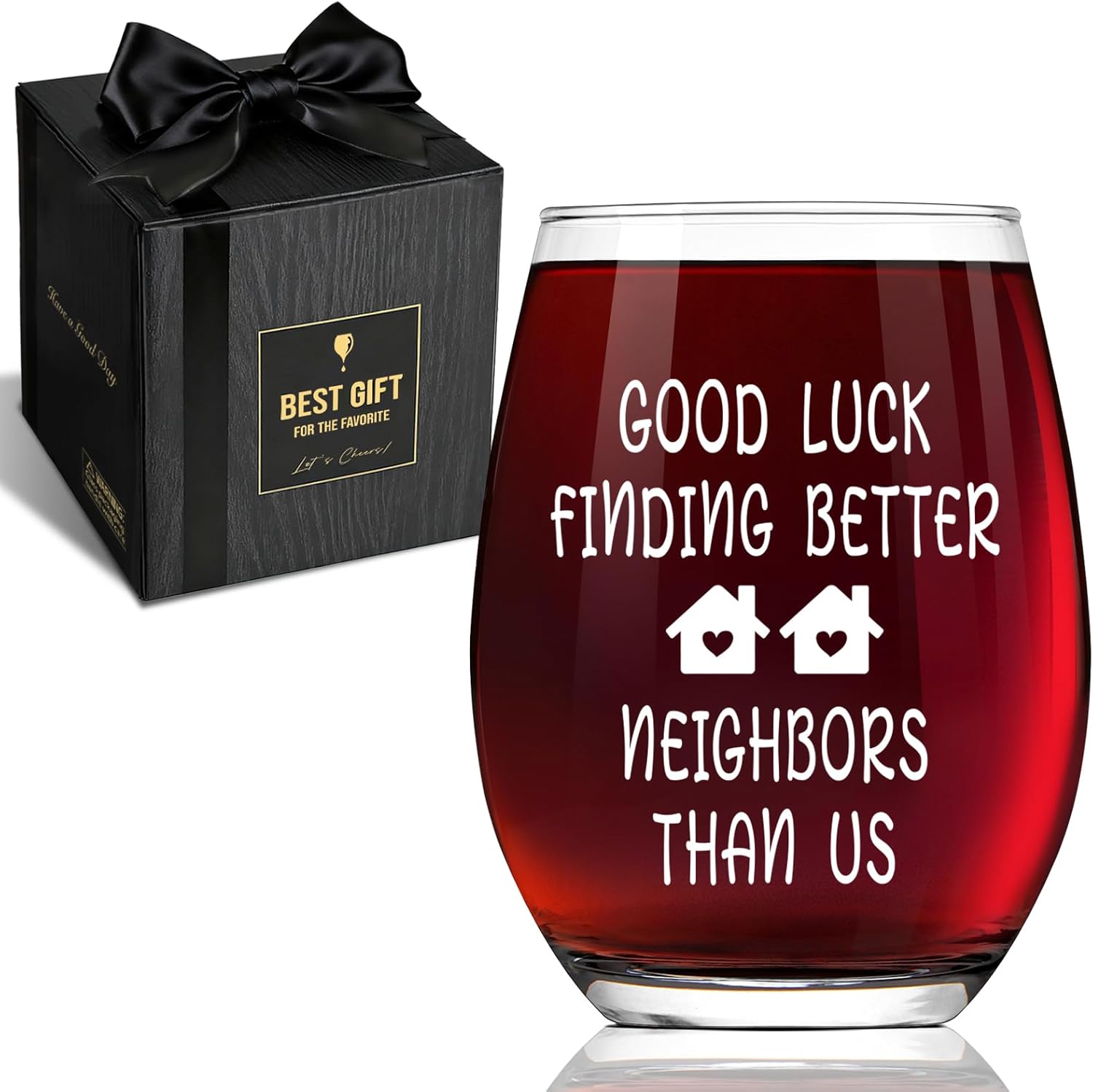 Good Luck Finding Better Neighbor Than Us Stemless Wine Glass Gifts for Neighbors Women Men, Funny Farewell Thankyou 15oz Glasses Gift for Neighbour Friends Moving away - Going Away Party-68