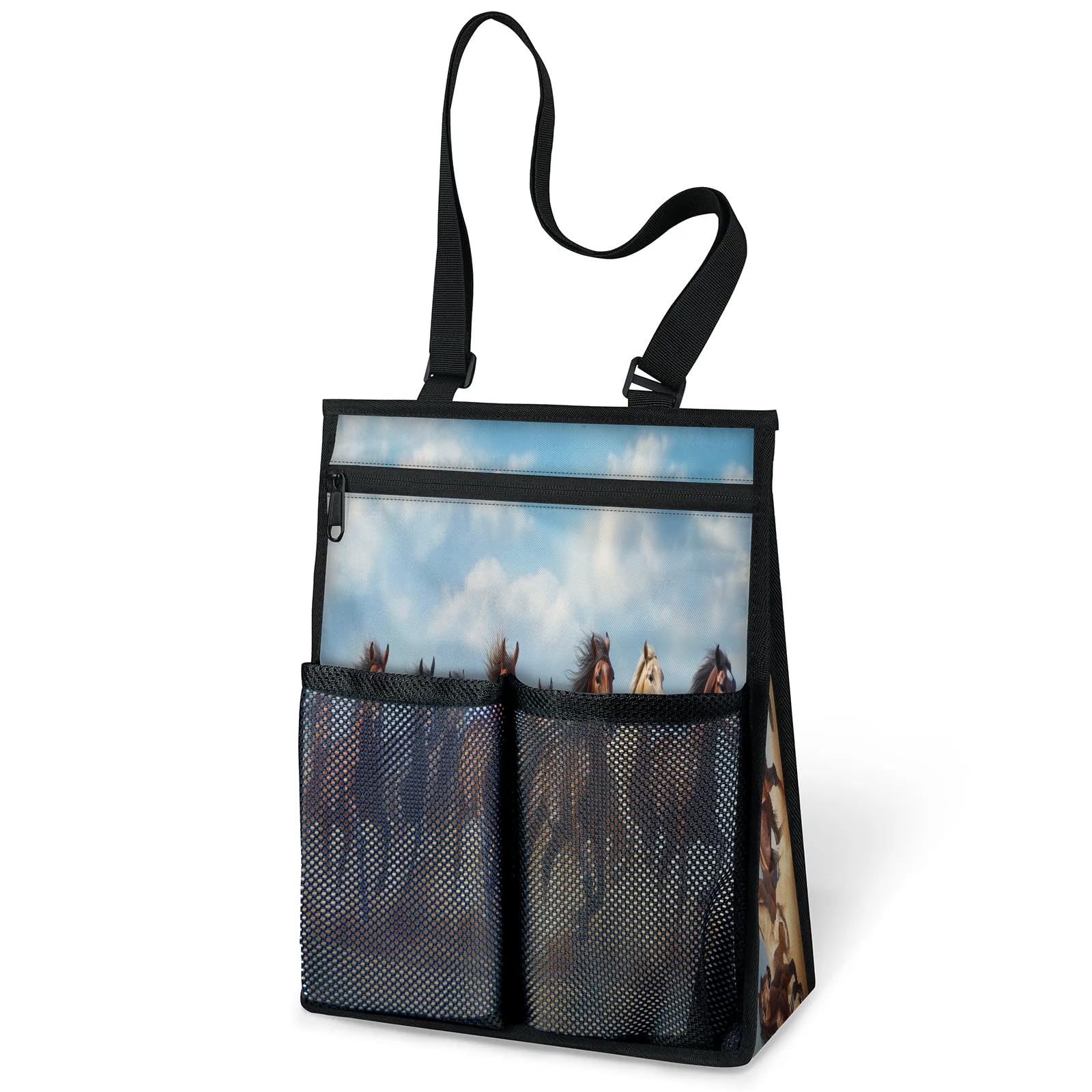 Ourtheme Run Horses Portable Shower Bag for Travel Gym Camp Beach Tote Shower Caddy Bags Hanging Toiletry Organizer