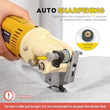 CGOLDENWALL Electric Rotary Fabric Carpet Cutter Multi-layer Fabric Scissors with 1Cutting Thickness, for Cloth Fabric Leather and Carpet, with Replacement Blade, Sharpening Stone 110V