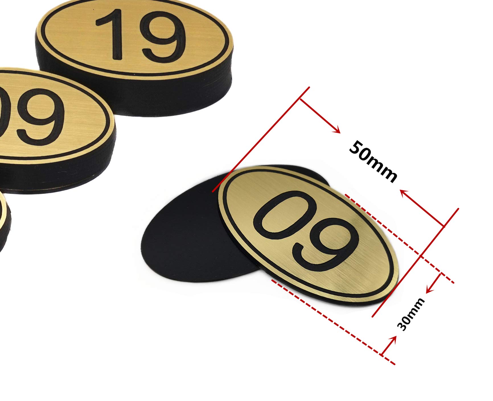NanTun 50 Sets ABS Engraved Silver Oval Table Numbers Locker Tags with Double-Sided Tape - 1 to 50 - Image 2